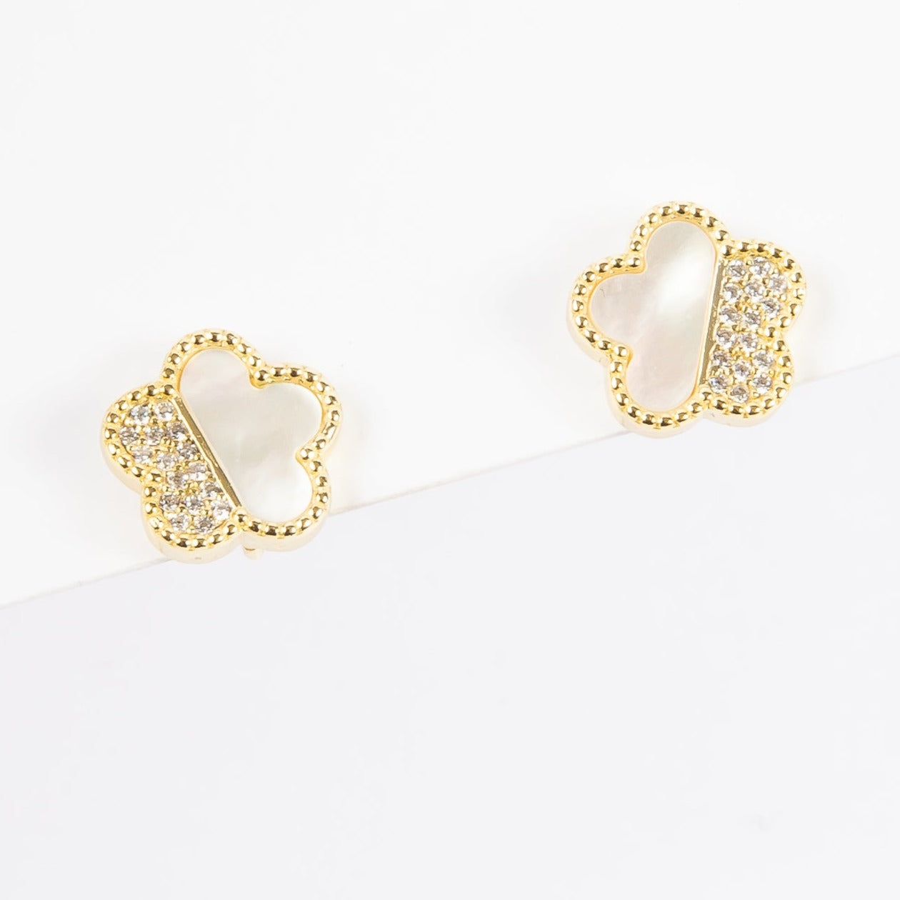 Aro Half MOP & Half CZ Flower Stud