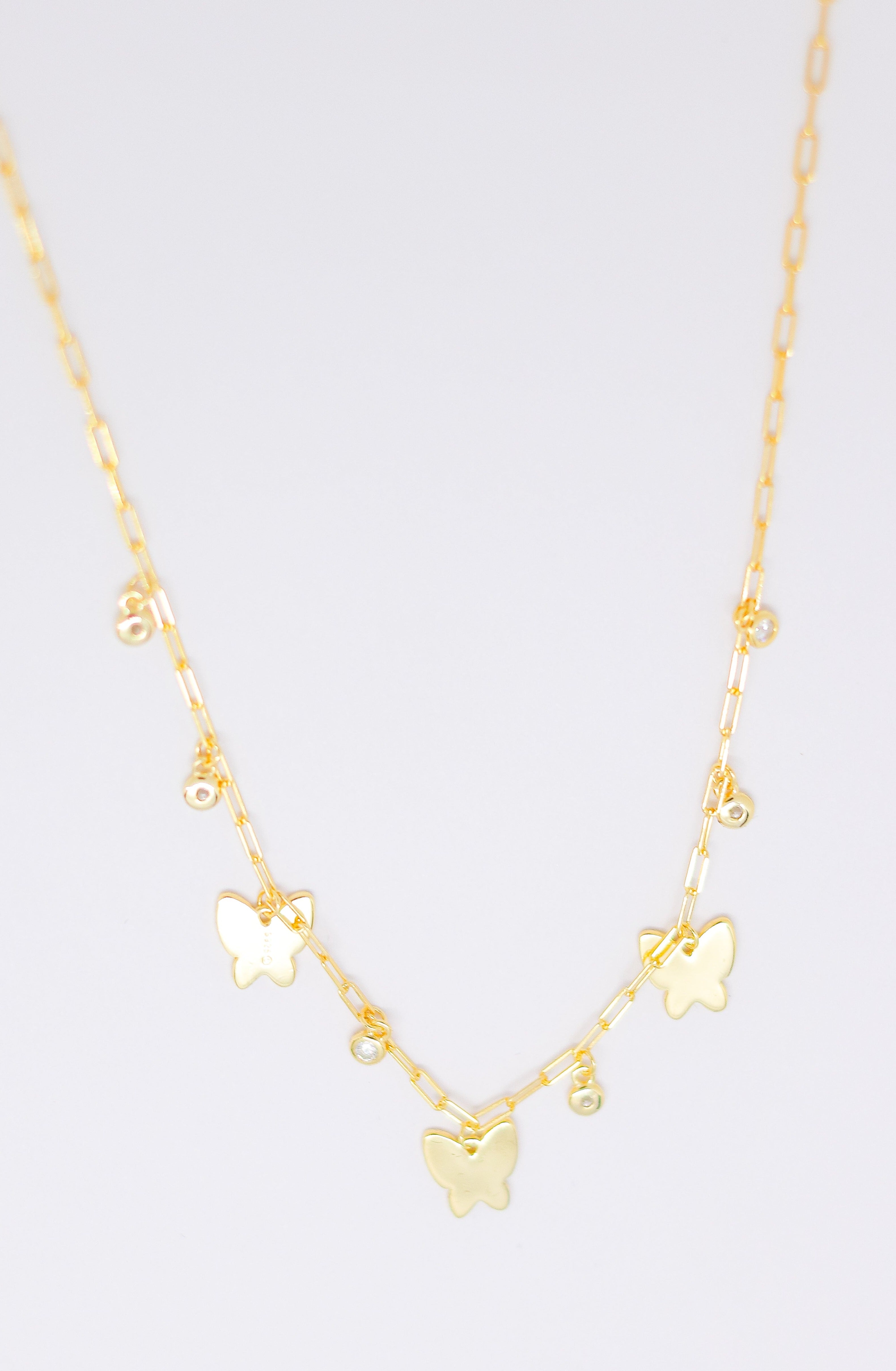 Collar Paperclip Chain Mirrored Trio Butterflies