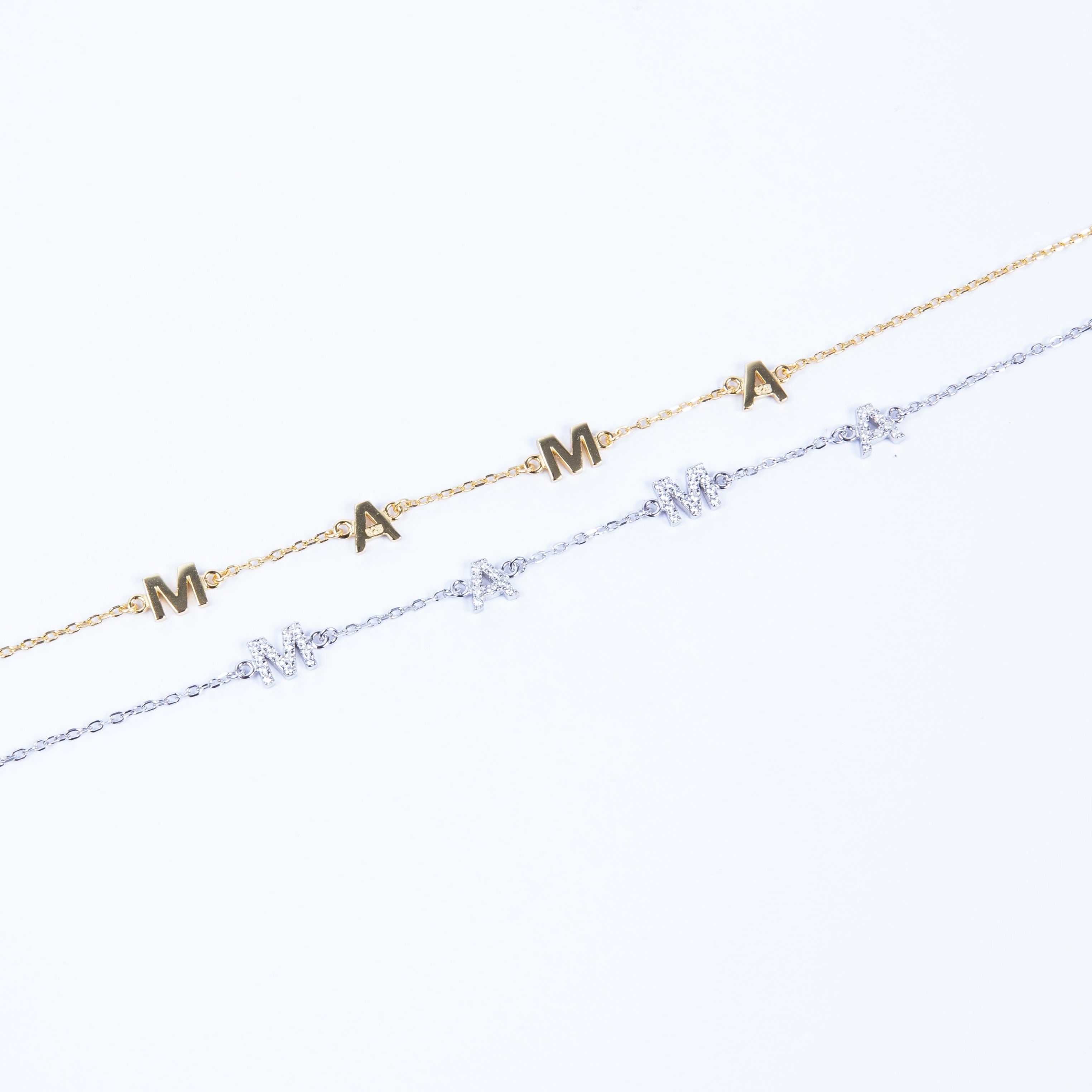 Pulsera MAMA CZ spaced tiny Silver Bracelet