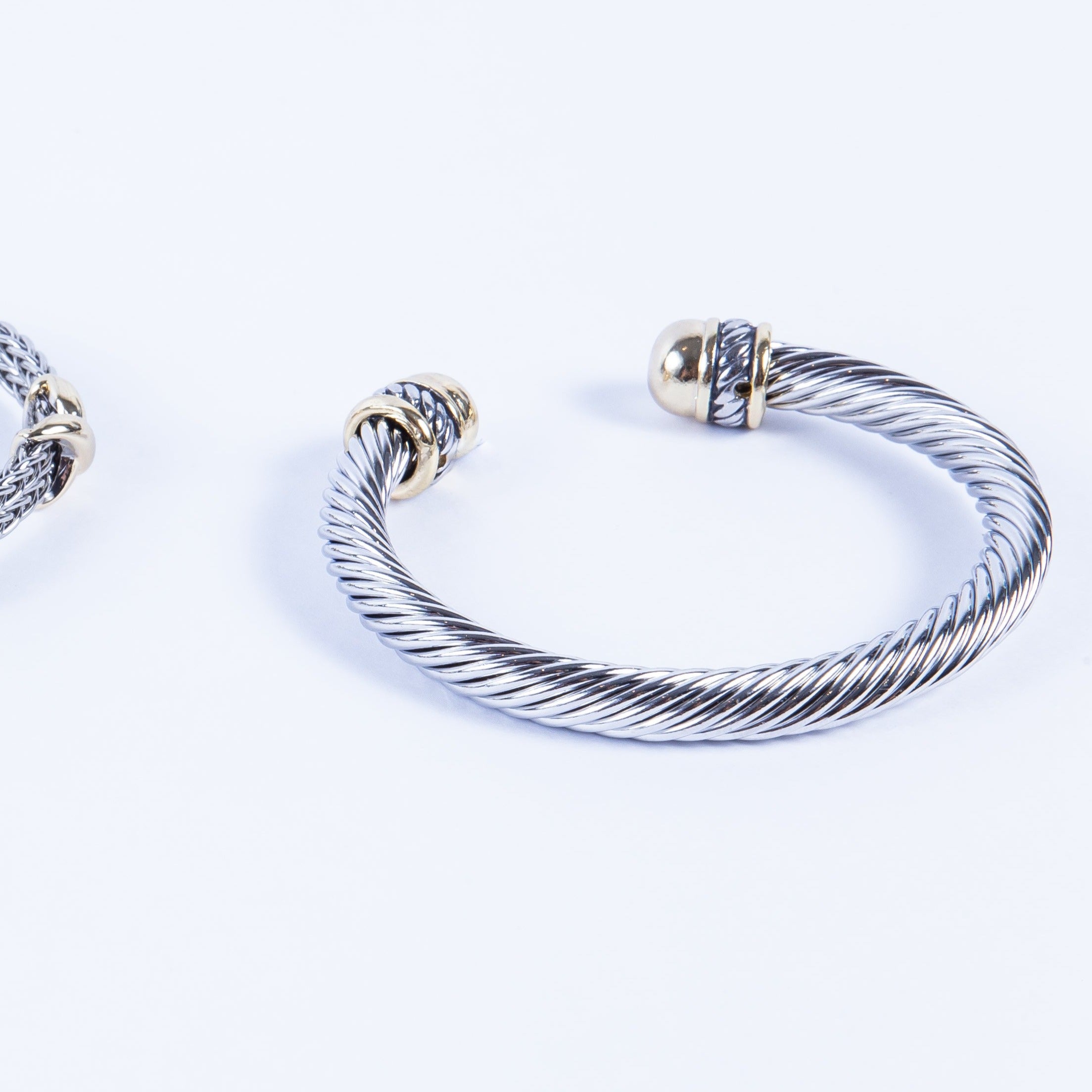 Pulsera Stainless Bicolor Rope & 2 Dots Cuff