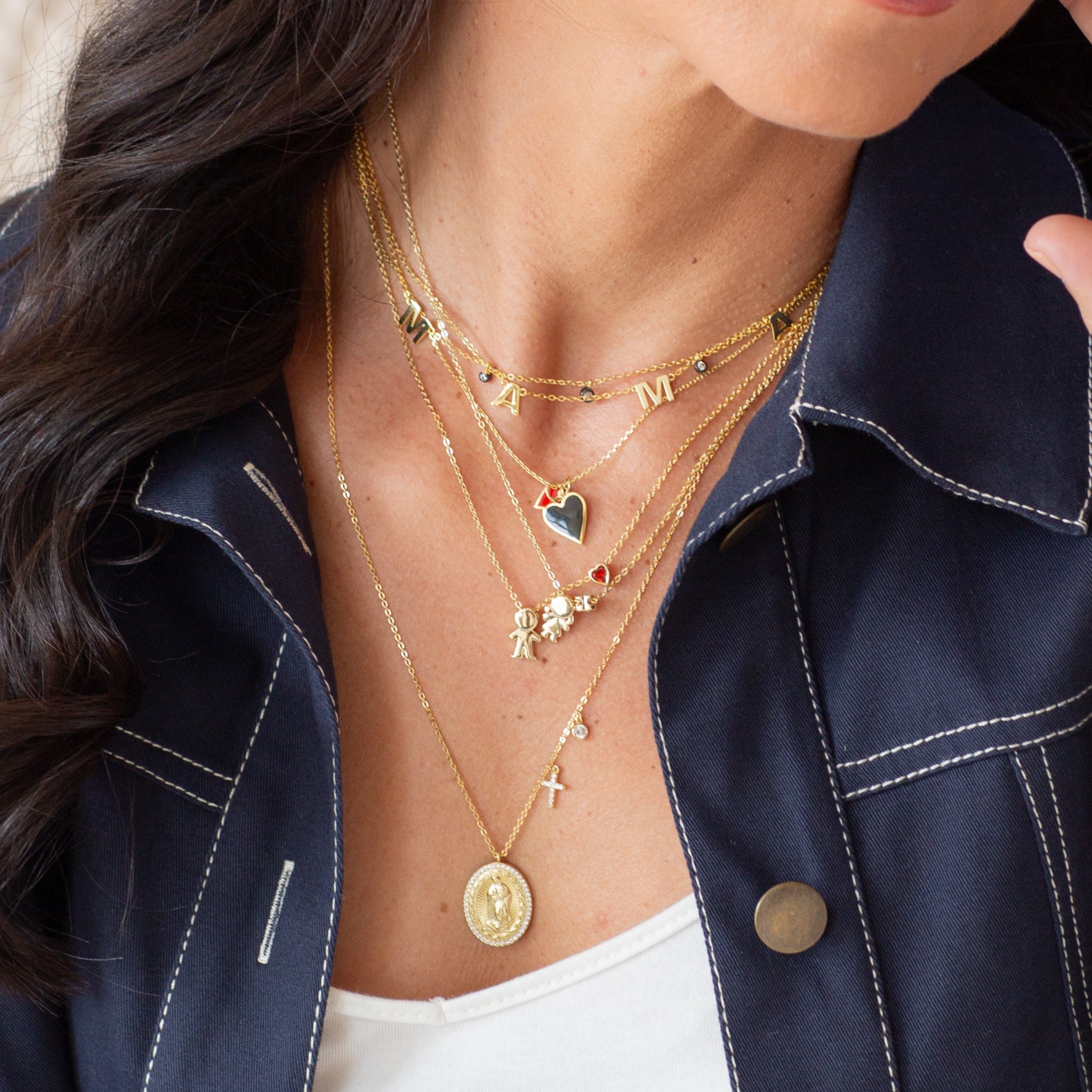 Collar Virgin & Double Cross / CZ Necklace