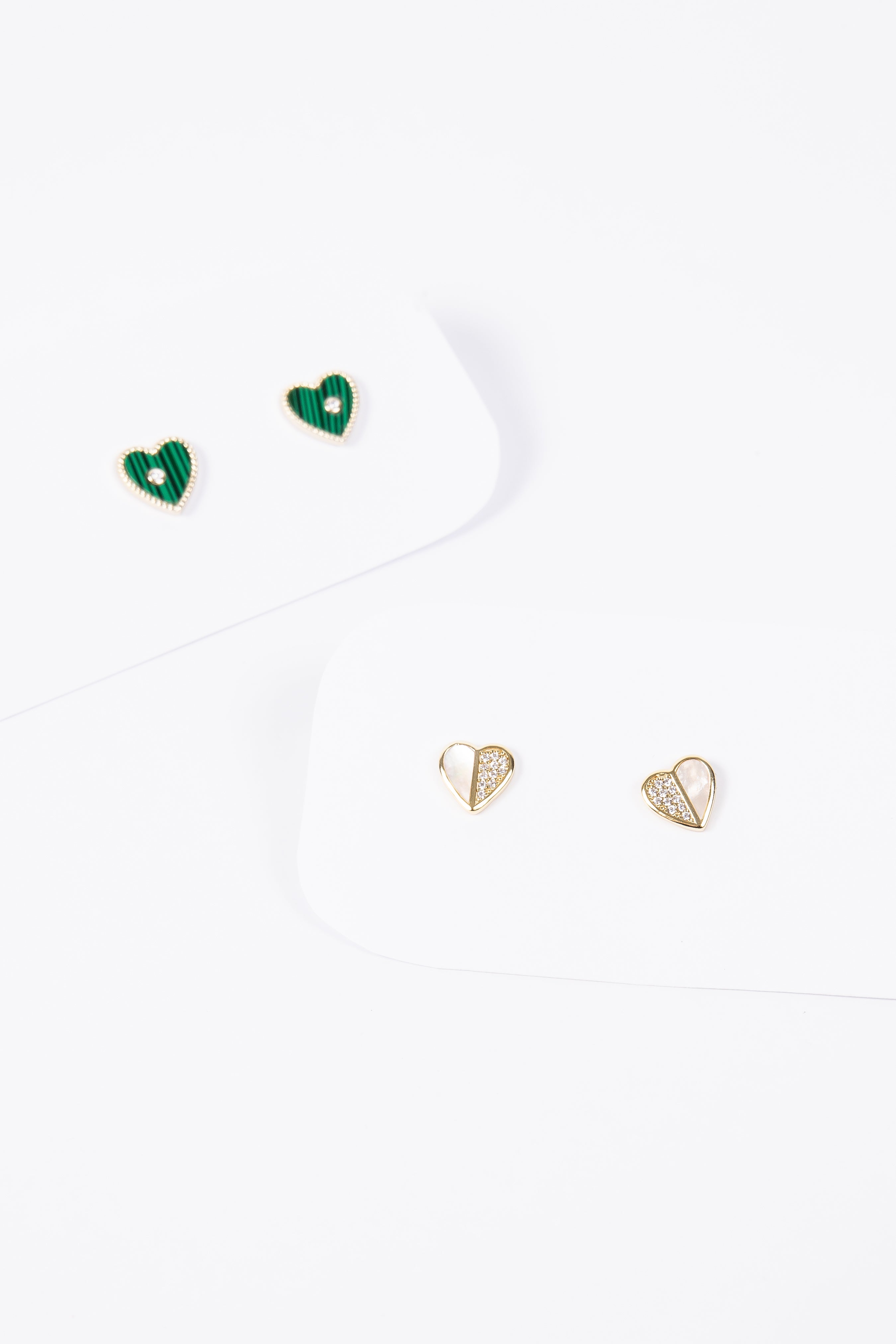 Aro Small Green Heart & CZ Love Stud