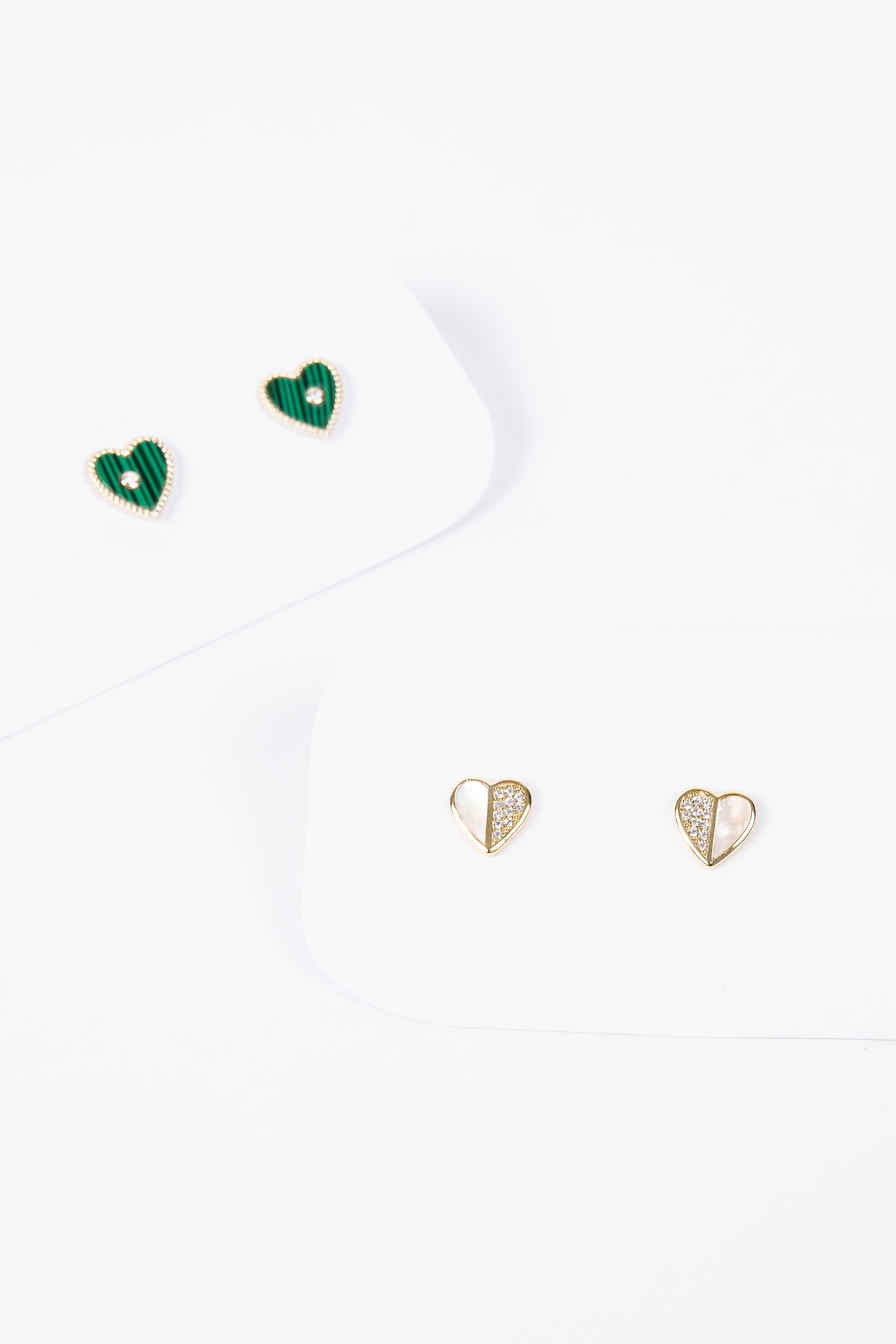 Aro Small Green Heart & CZ Love Stud