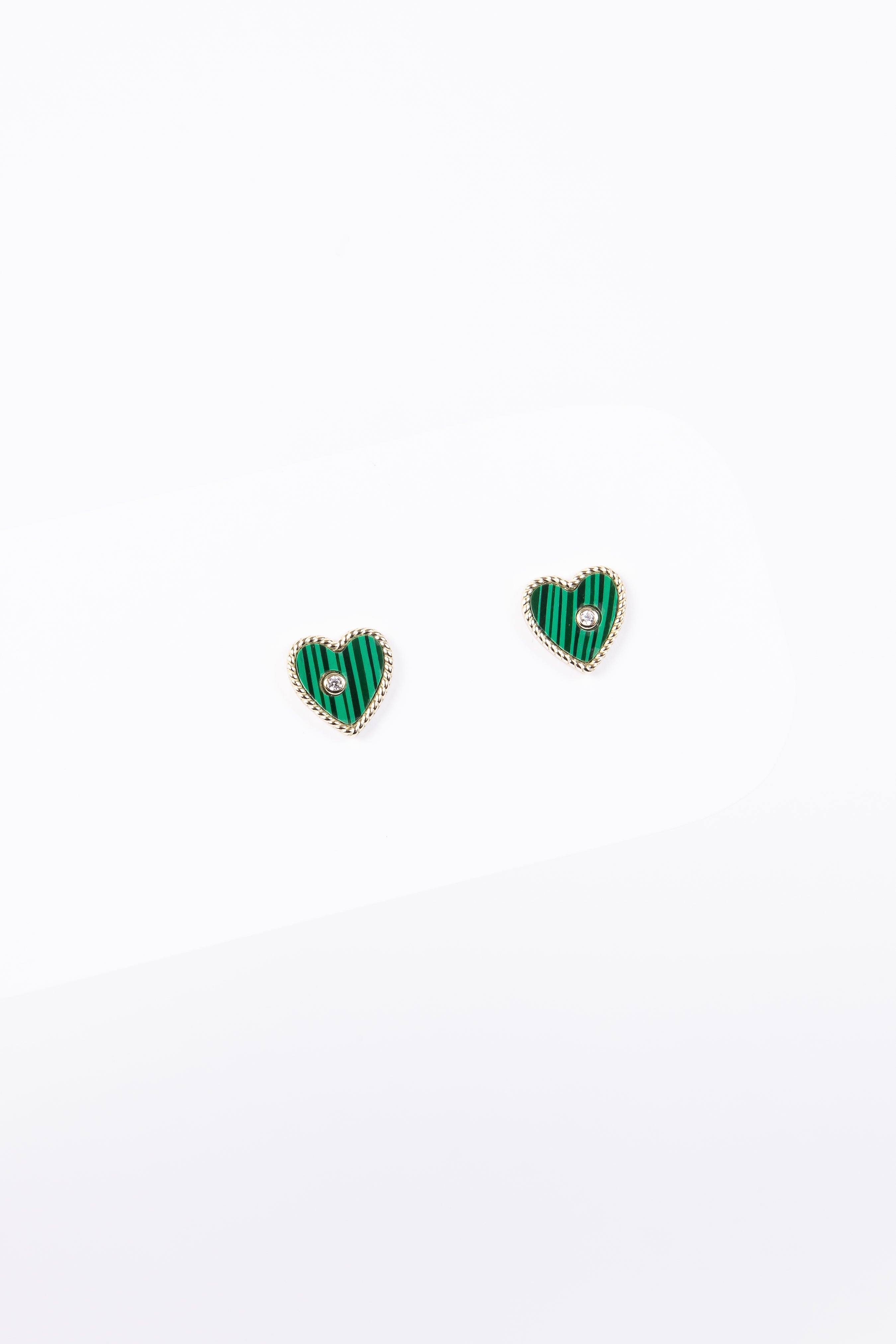 Aro Small Green Heart & CZ Love Stud