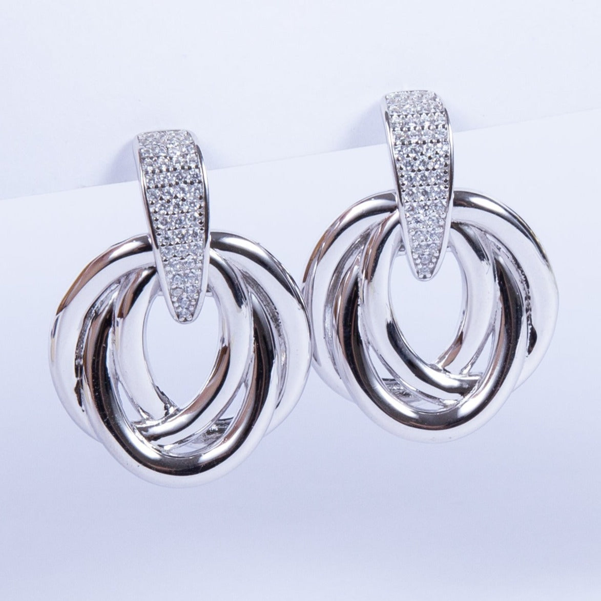 Aro Pyramid Cz stud with 3 Gran Sided Hoop