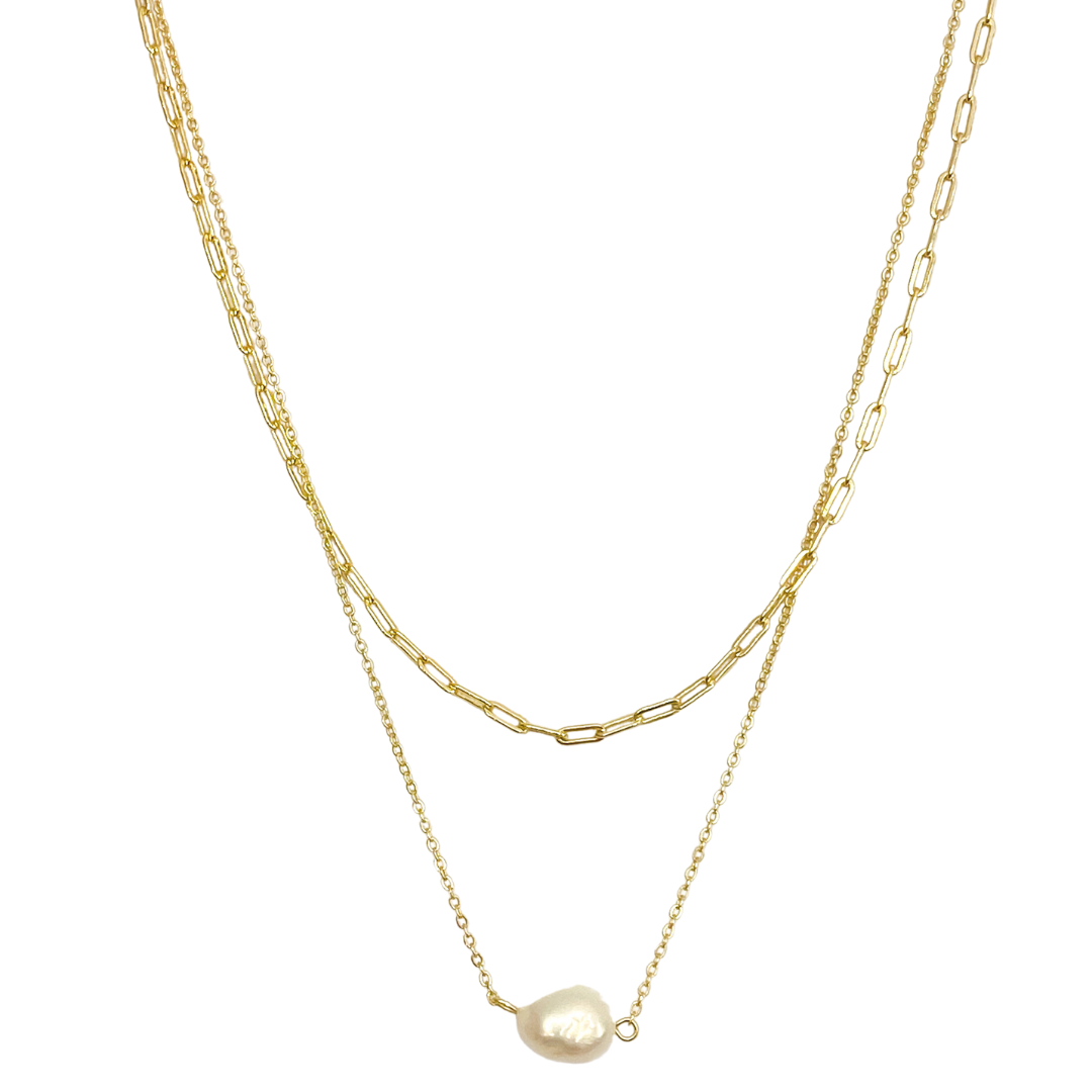 Collar Double Strand Paperclip Pearl