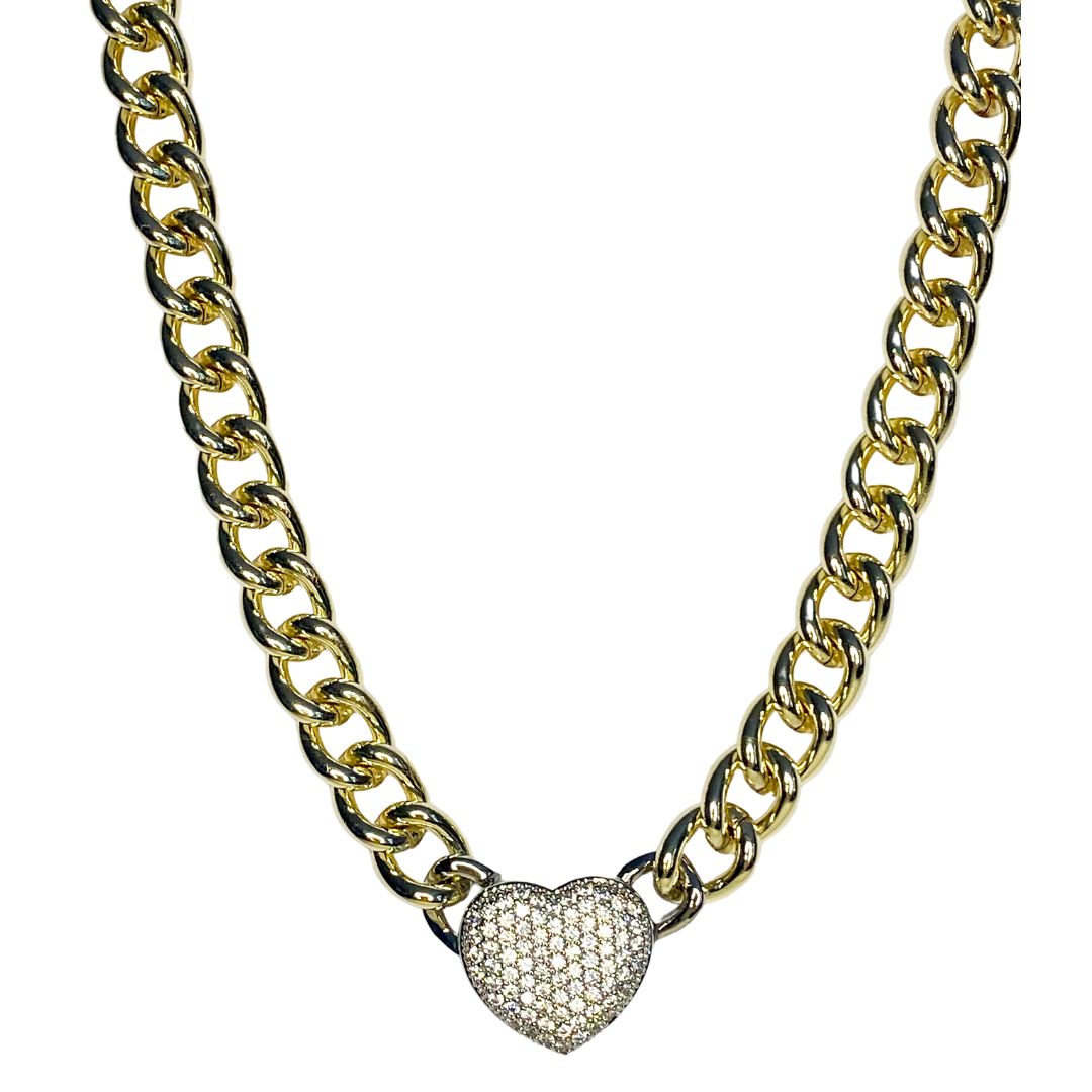 Collar Chunky Cuban Heart CZ