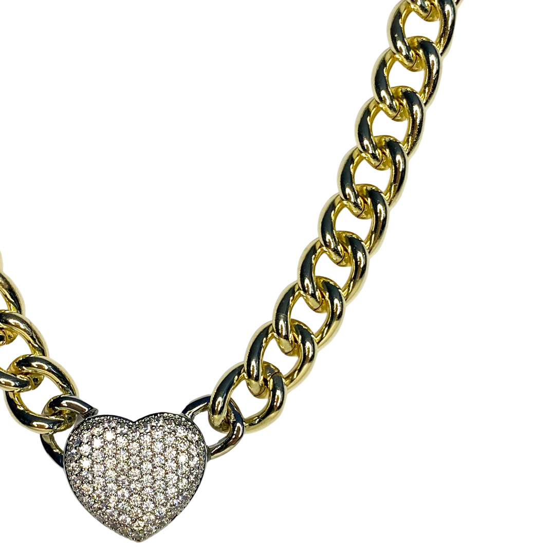 Collar Chunky Cuban Heart CZ
