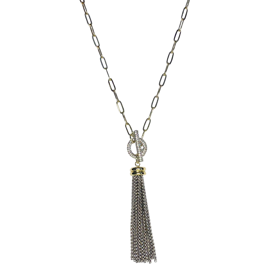 Collar Brassy CZ Tassel