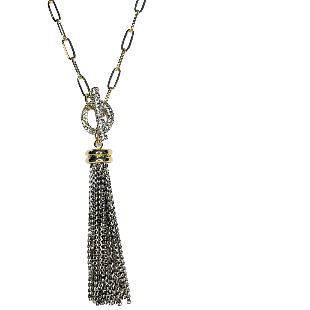 Collar Brassy CZ Tassel