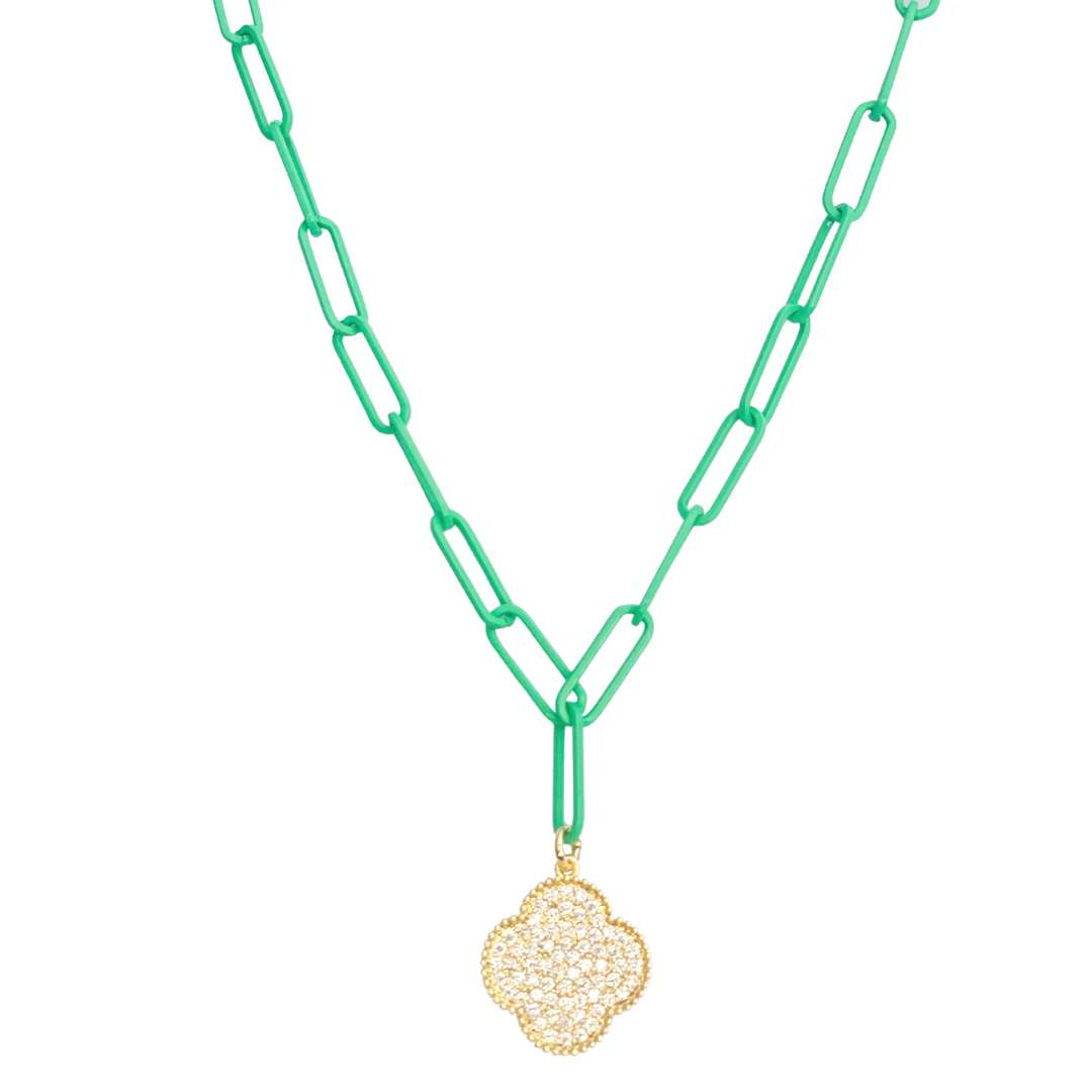 Collar Rainbow Light Chain Clover Green