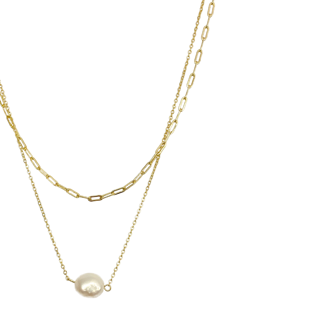 Collar Double Strand Paperclip Pearl