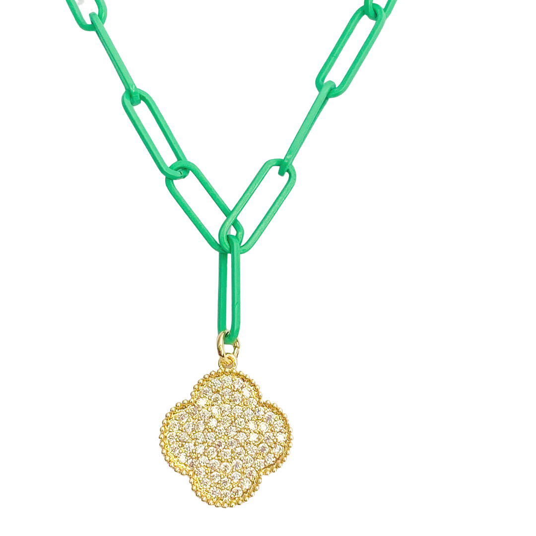 Collar Rainbow Light Chain Clover Green