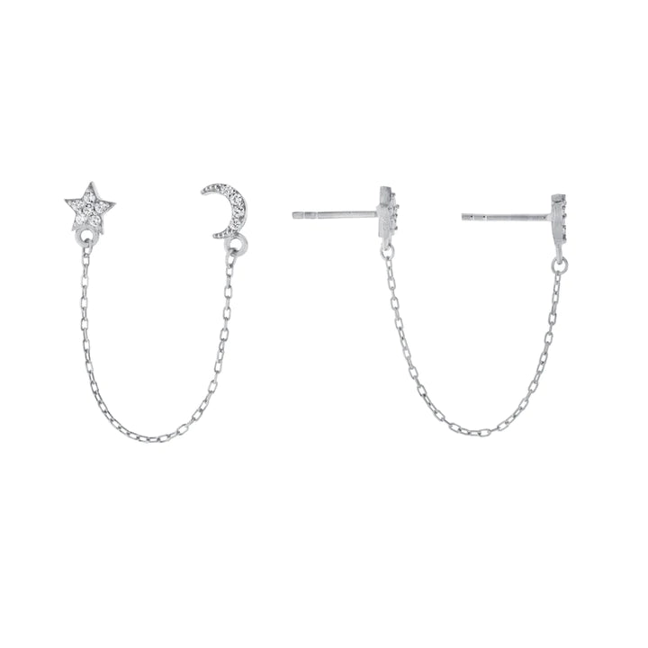 Aro Med Star & Moon Chain Stud