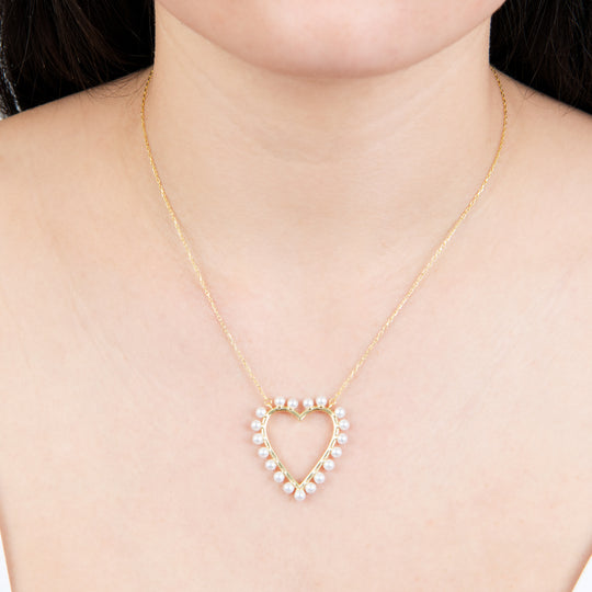 Collar Pearl Hollow Heart