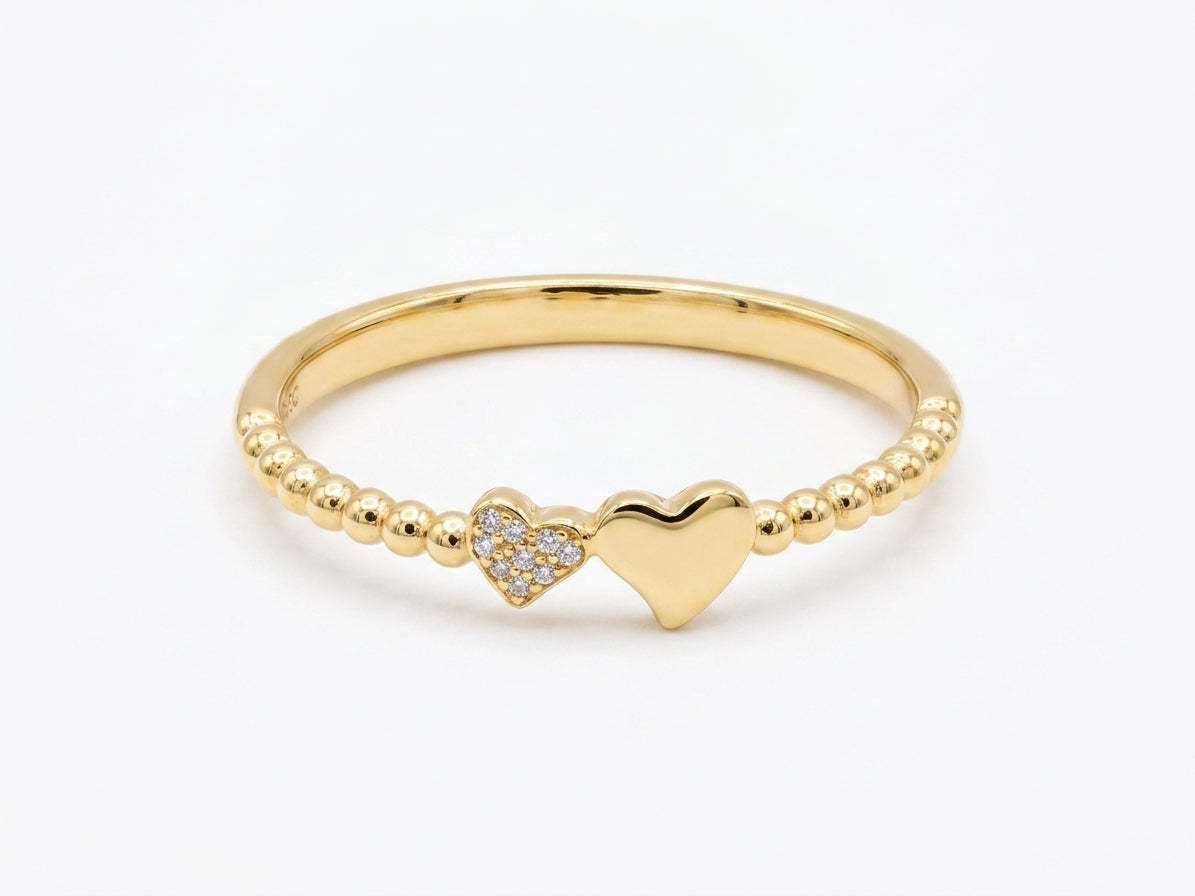 Anillo Duo Hearty Bubbler Cz Gold
