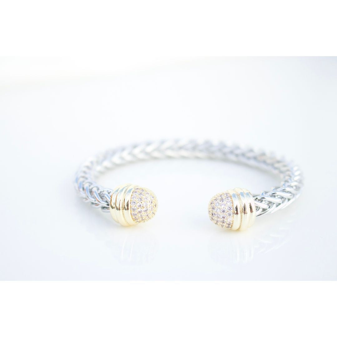 Pulsera Stainless Bicolor Rope & CZ Cuff