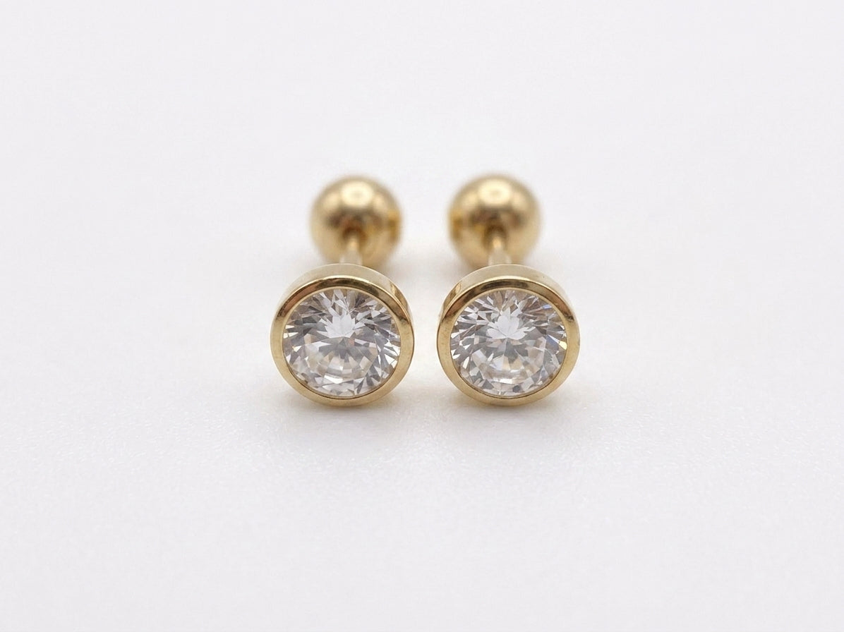 Aro Round CZ Stud Gold