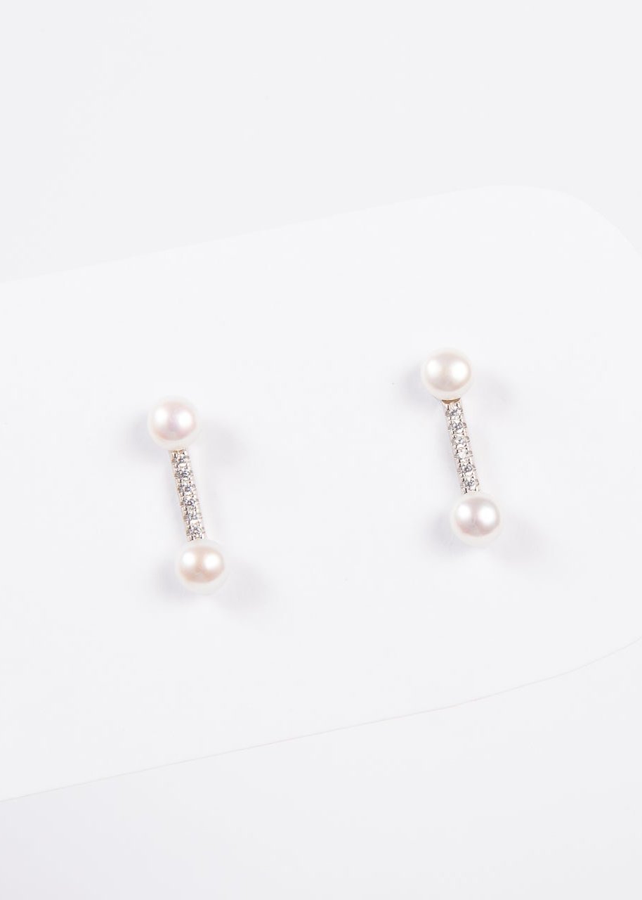 Aro Double Pearl Bar CZ Silver