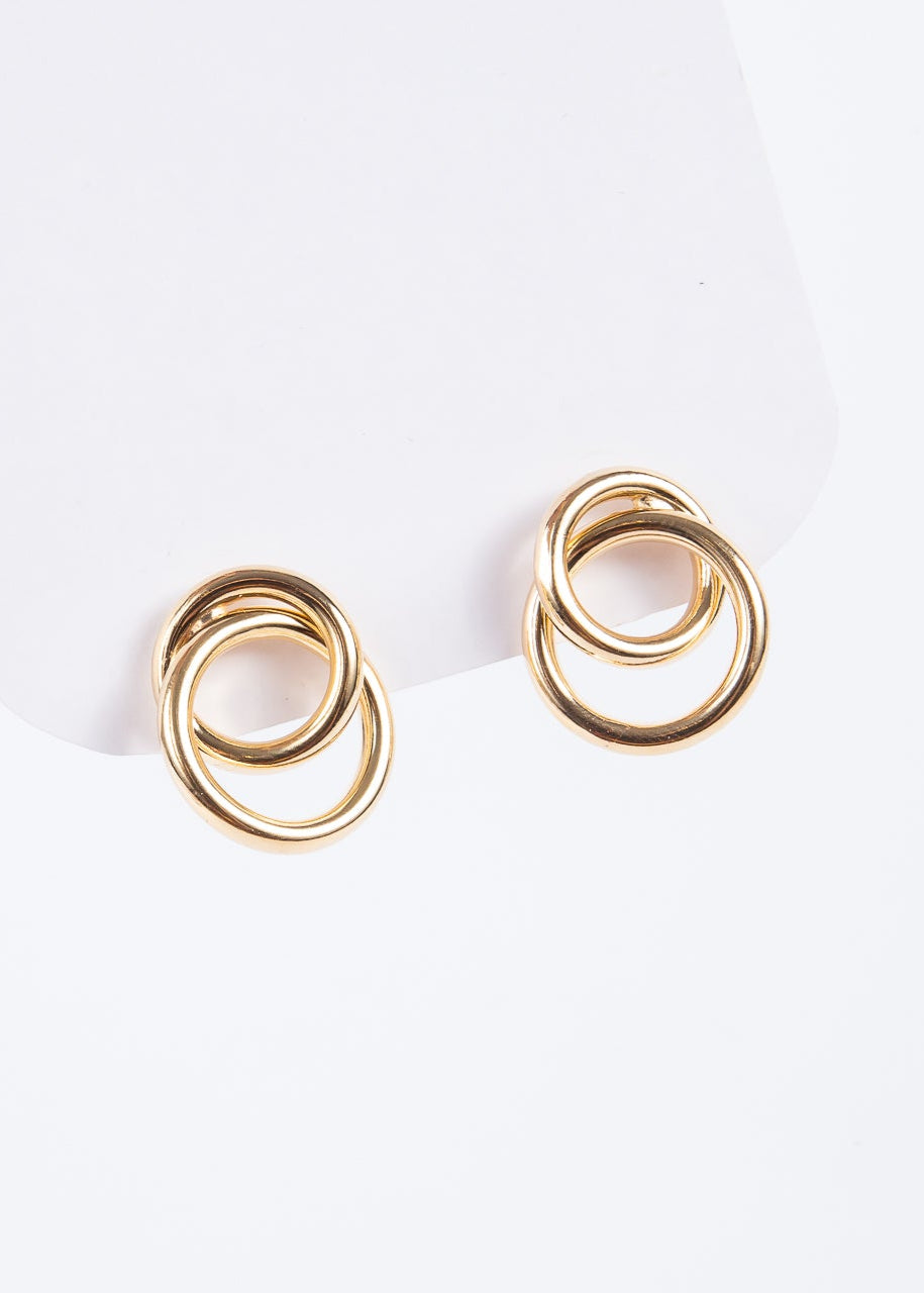 Aro Stainless Double Circle Gold Stud Large