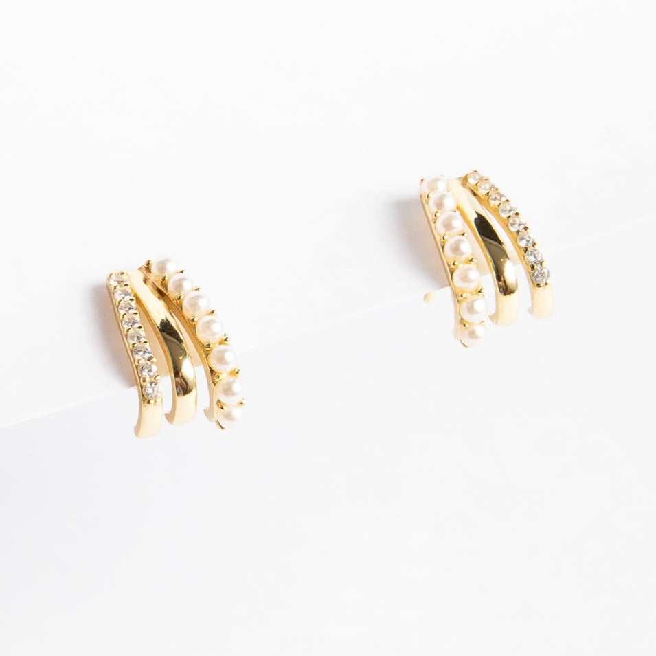 Aro Trio Claw Pearl & CZ Sided Stud