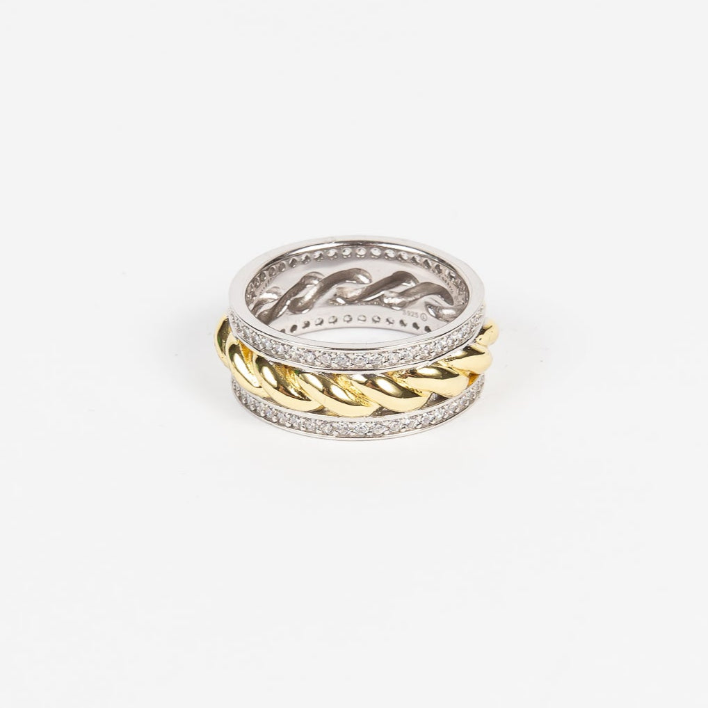 Anillo Bicolor Cz & Swirl Chunky