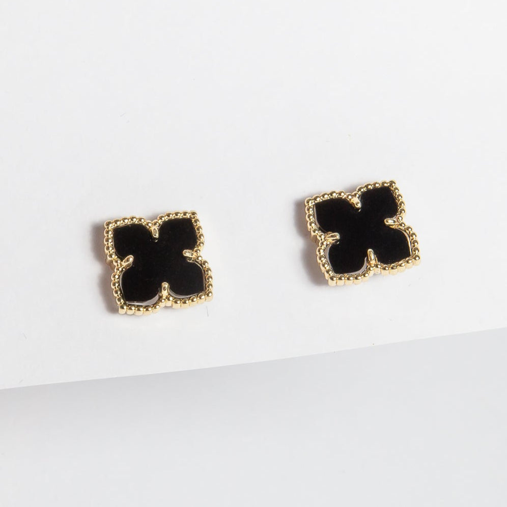 Aro Brass Gold & Black Clover Stud