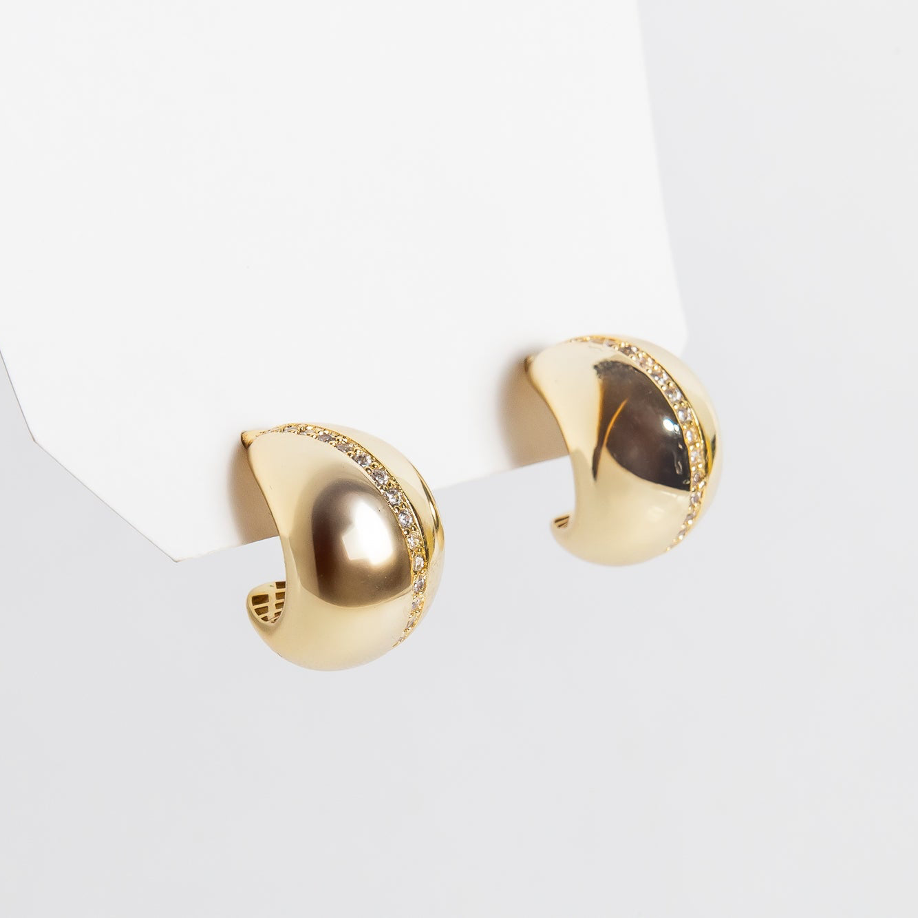 Aro Brassy Chunky Semi Moon & CZ Hoop