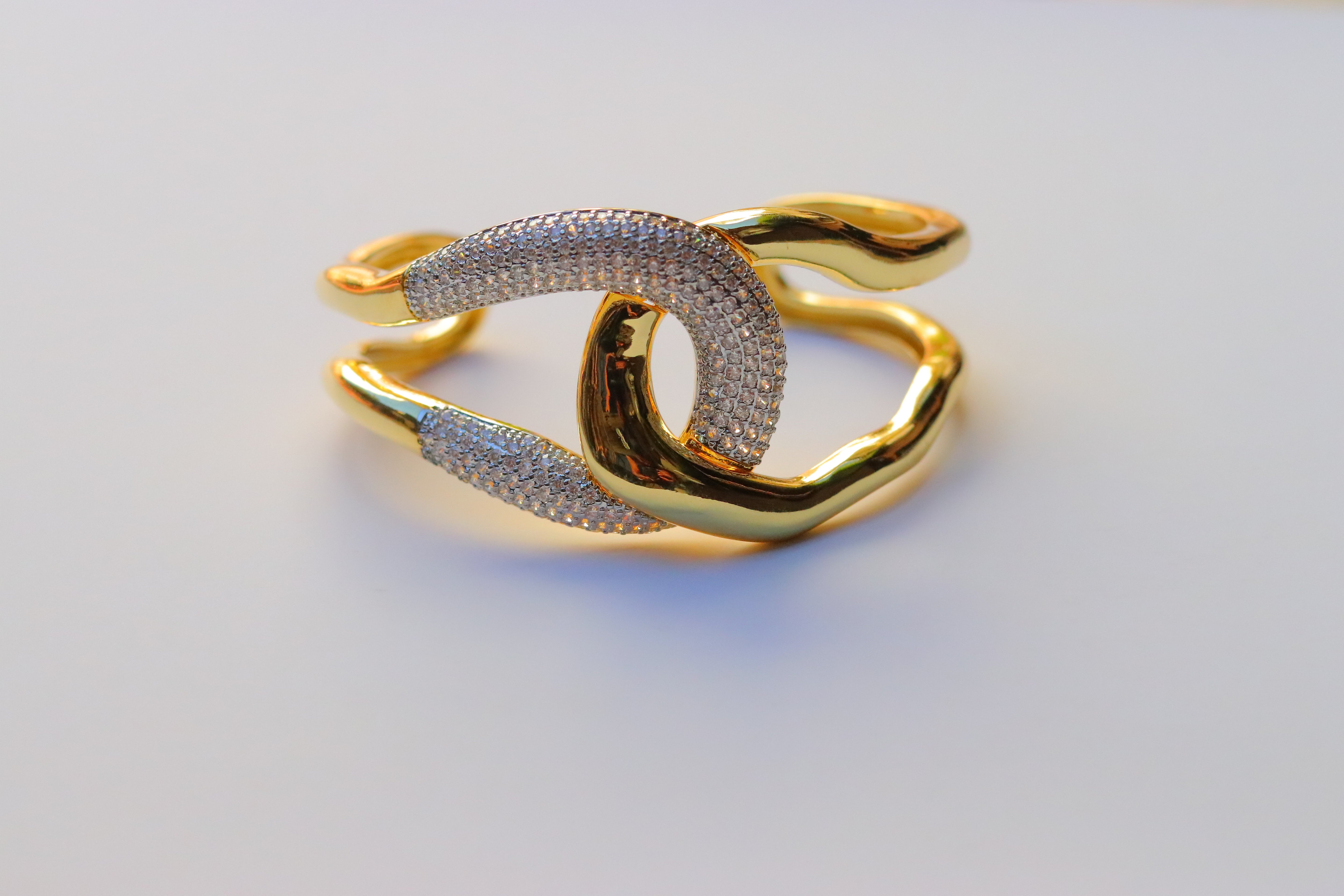 Pulsera Gran Double Loops CZ  Bicolor Cuff