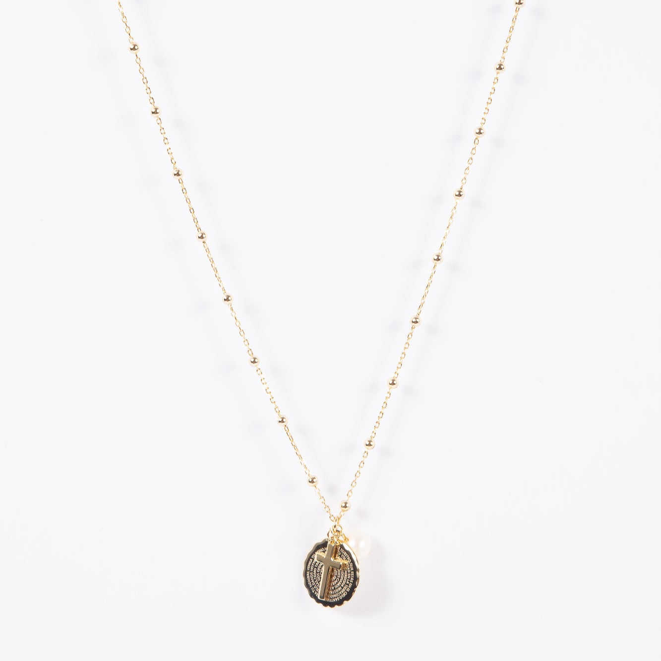 Bubbly Padre Nuestro & Pearl Necklace