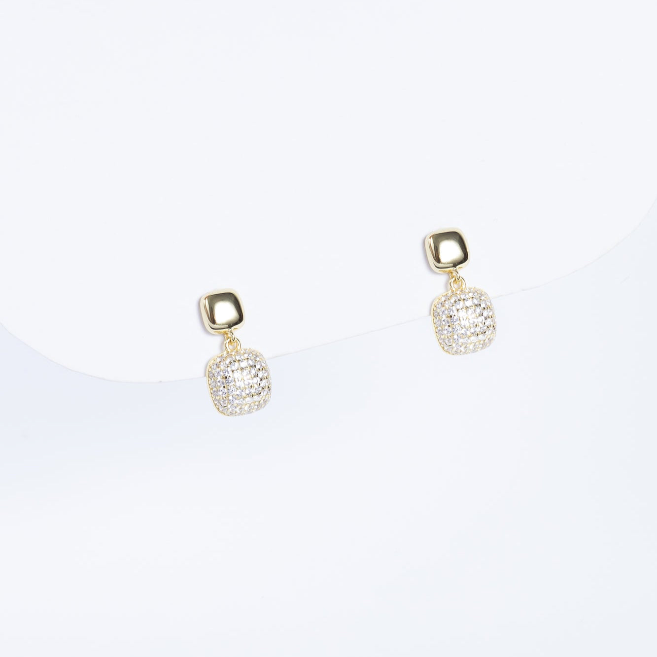 Double Square Gold Dangle CZ