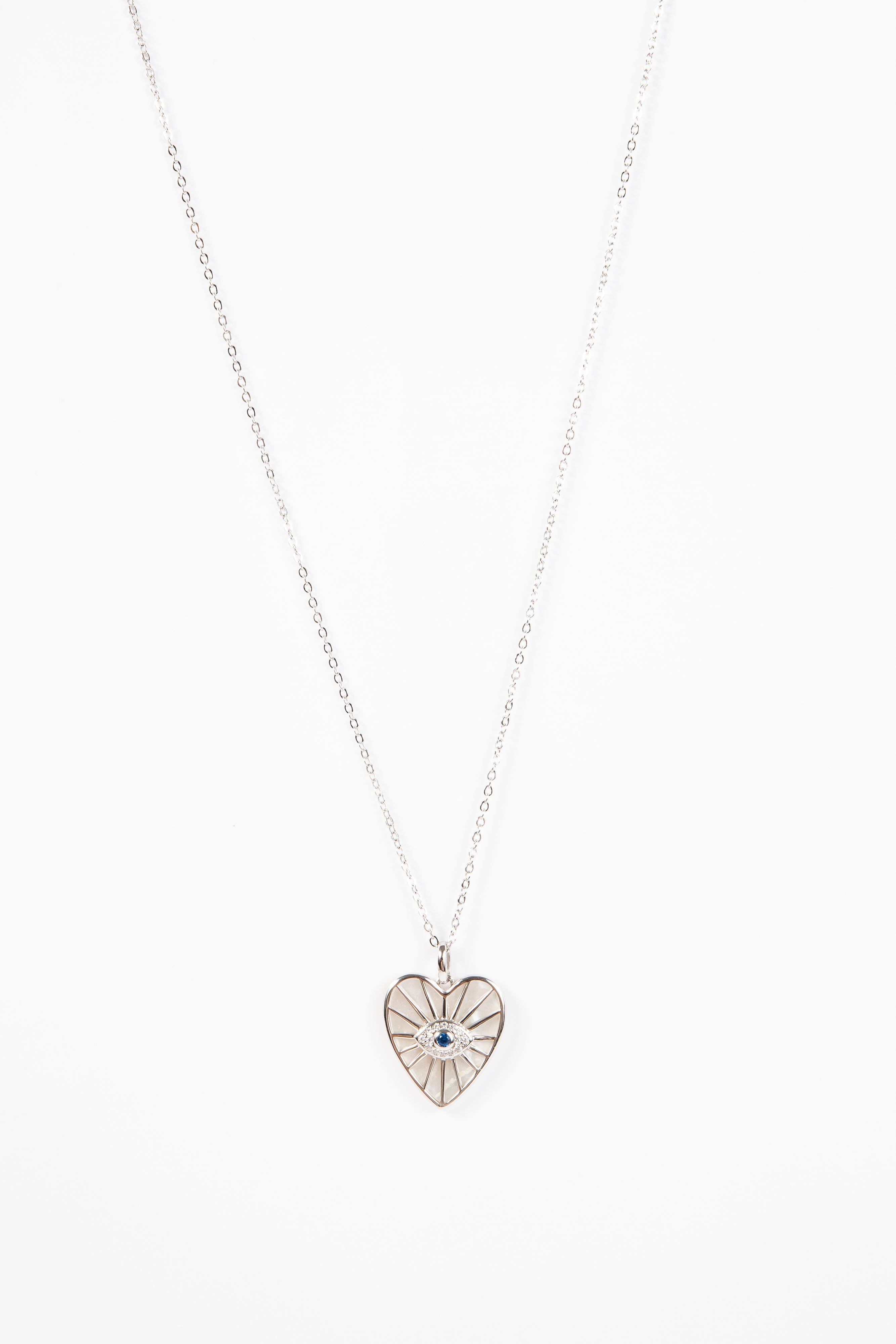 Collar MOP Sunray Evil Heart Silver