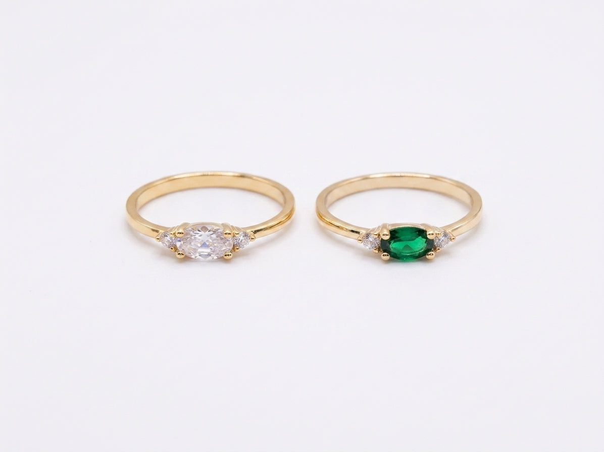 Anillo Oval & CZ Princess Clear Gold