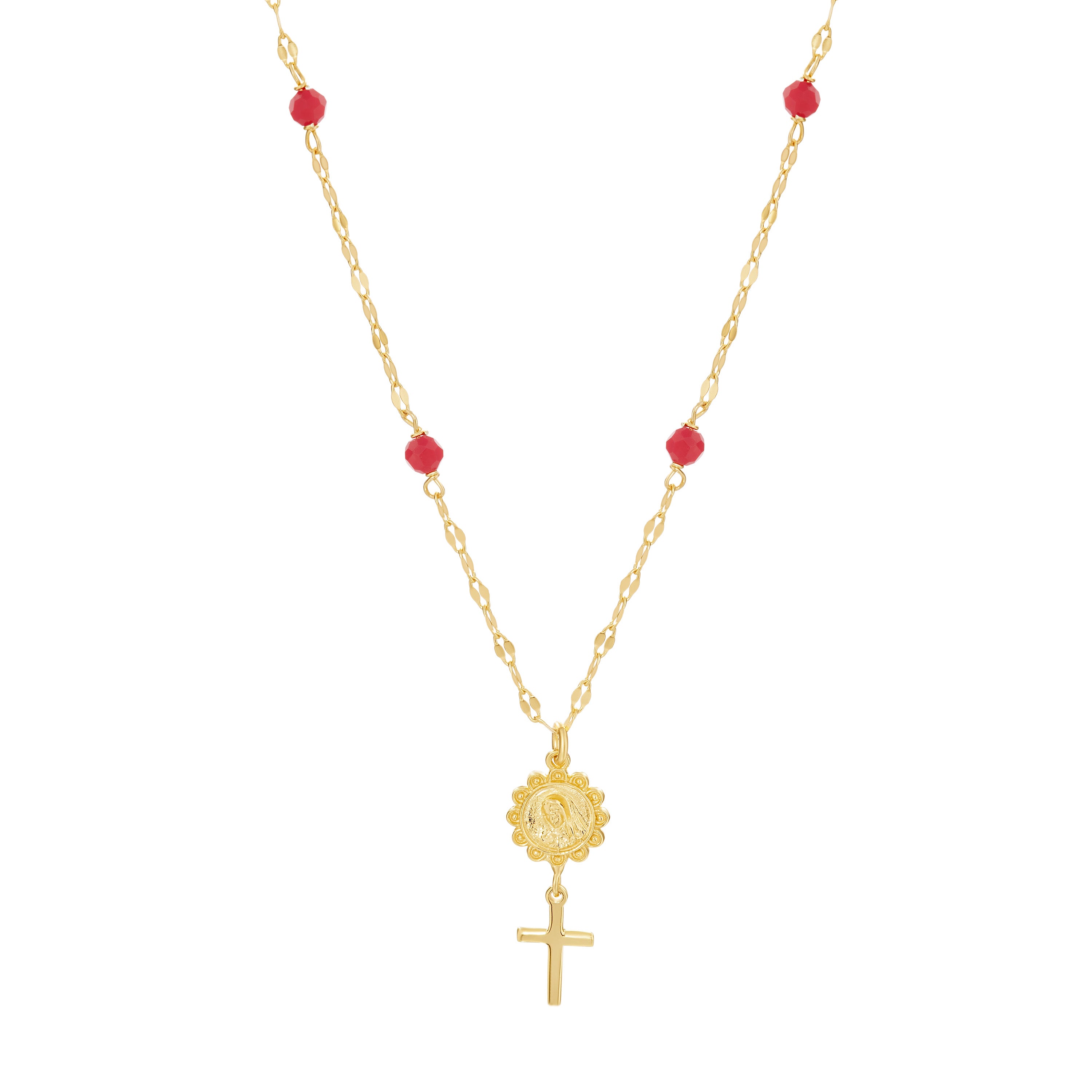 Collar Chainey Mirror & Red Beads Religious Necklace