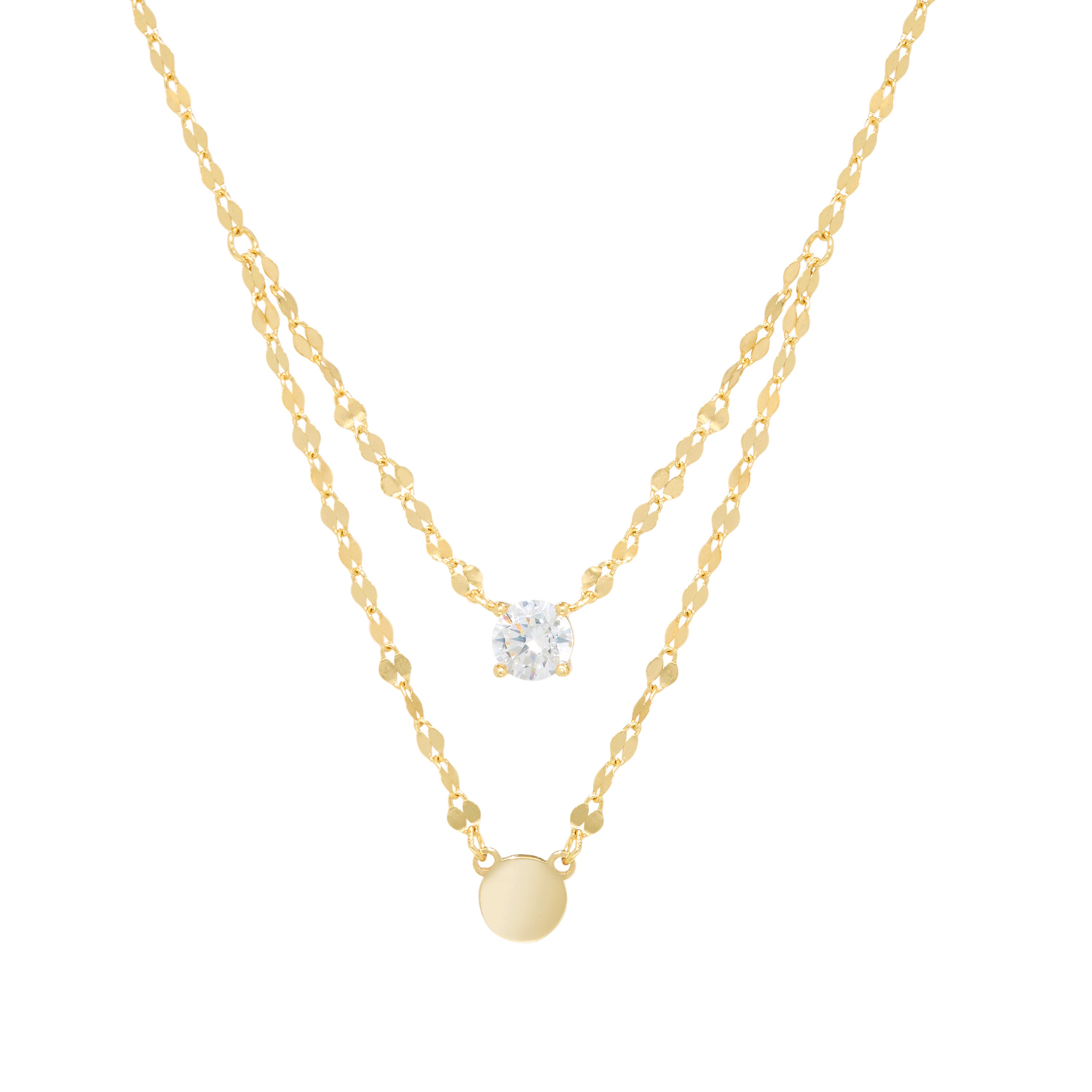 Collar Chainey Mirror Double CZ & Flat Disk