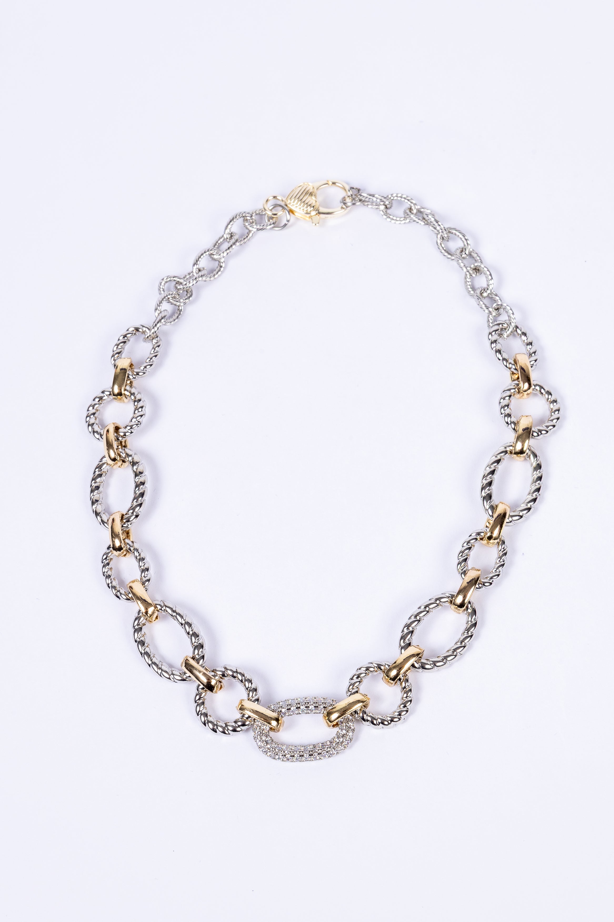Collar Interlocking Med & Oval CZ Bicolor