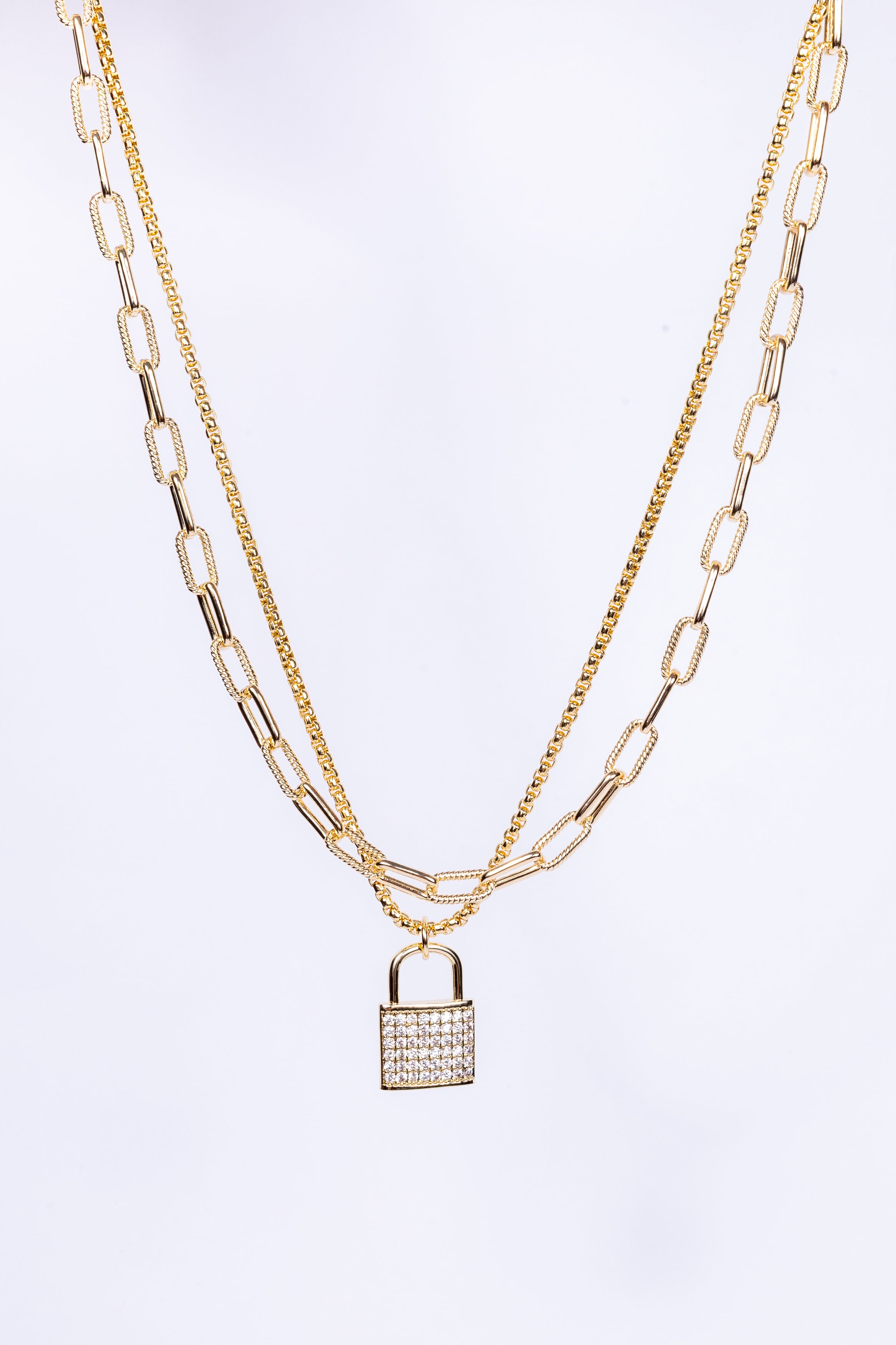 Collar Double Paperclip CZ Locket