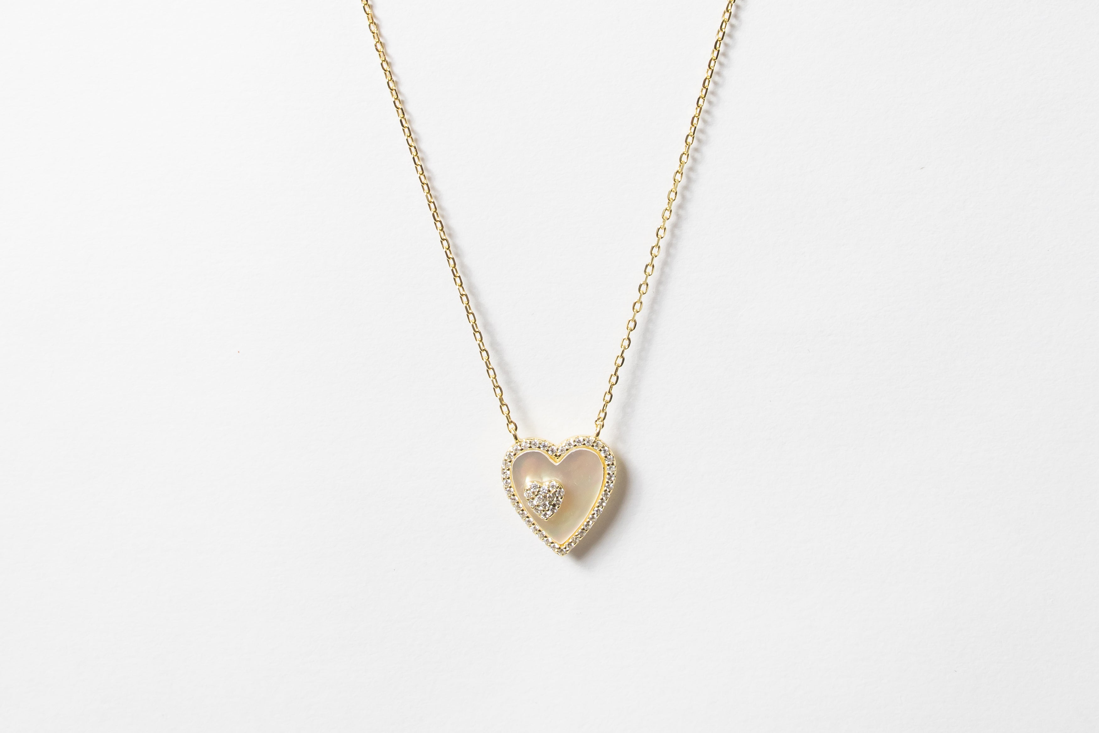 Collar MOP Heart & baby CZ heart