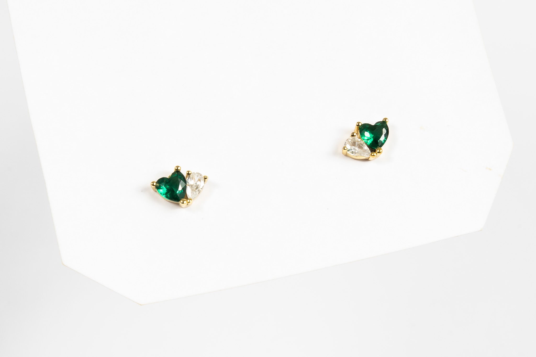 Aro Green Duo Heart & Crystal Stud