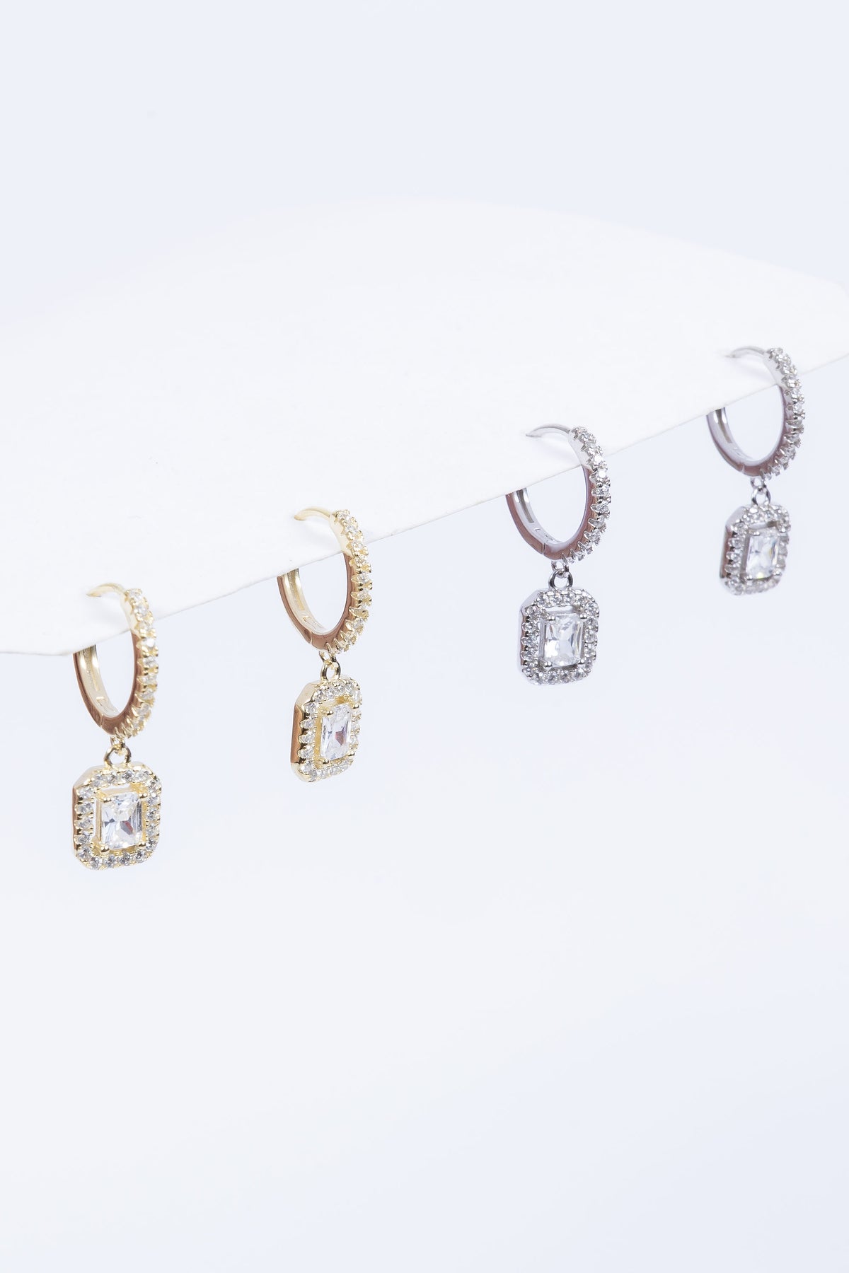 Aro Square CZ Dangle Hoop Gold H