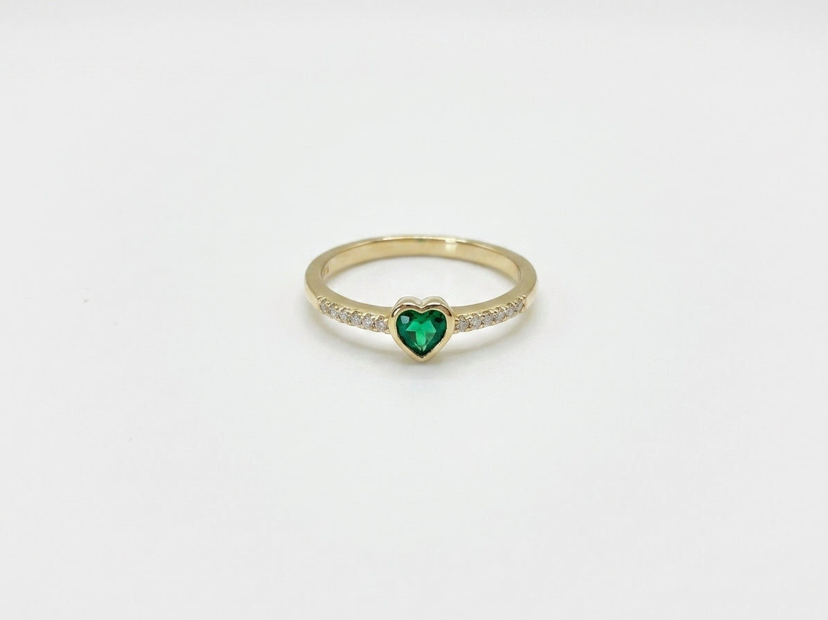 Anillo Greeny Heart & CZ Gold