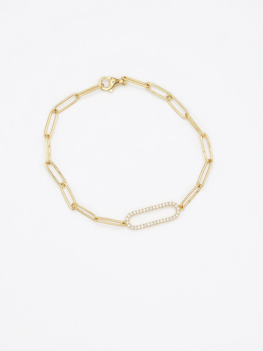 Pulsera Paperclip Oval & CZ link Bracelet Gold