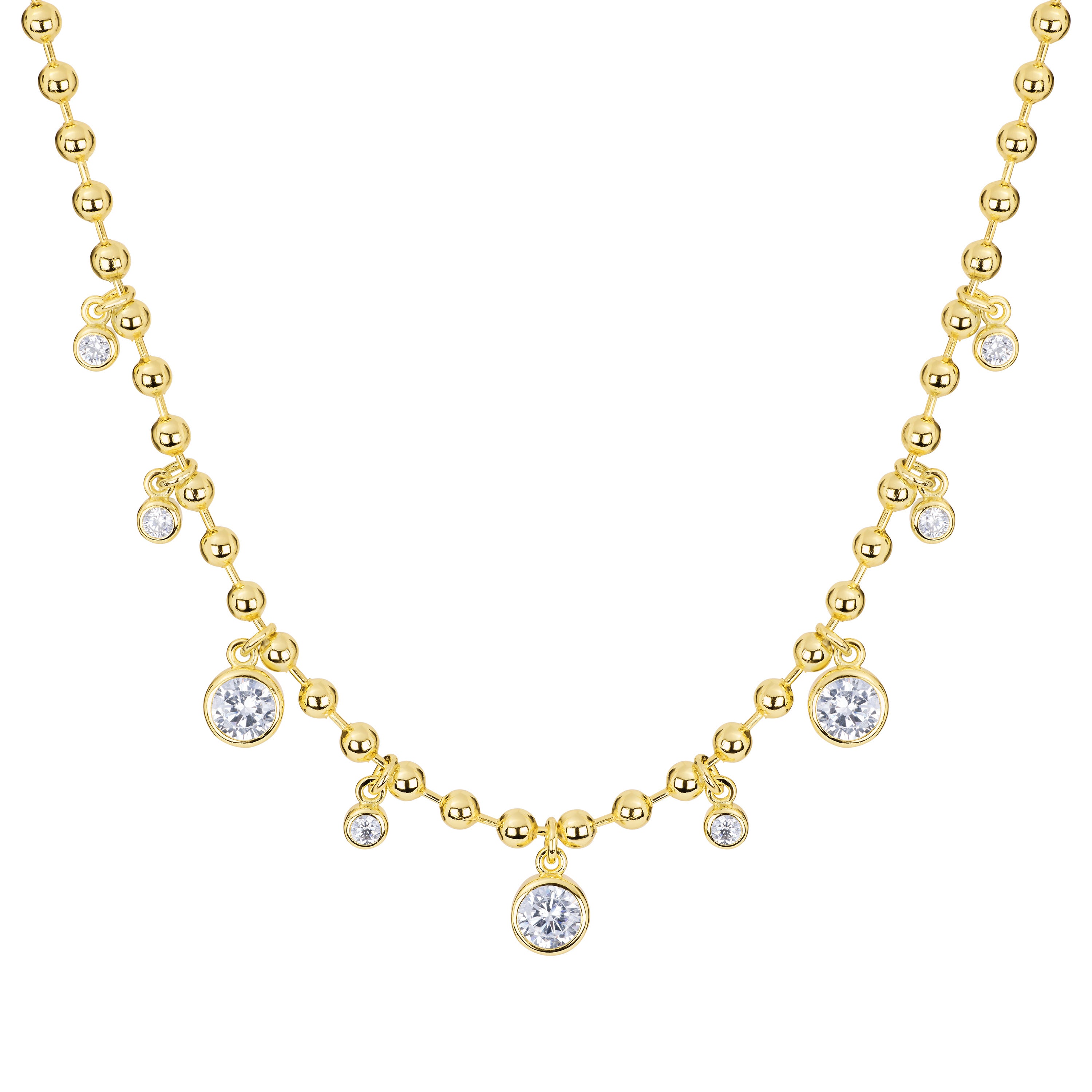 Collar Brassy Bubbles & Round CZ Choker