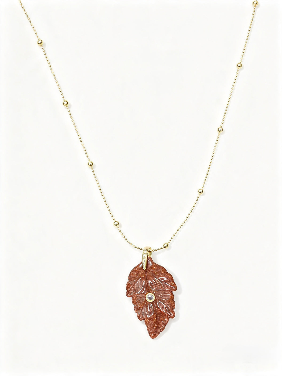 Collar Long Beads 28' & Brown Natural Leaf