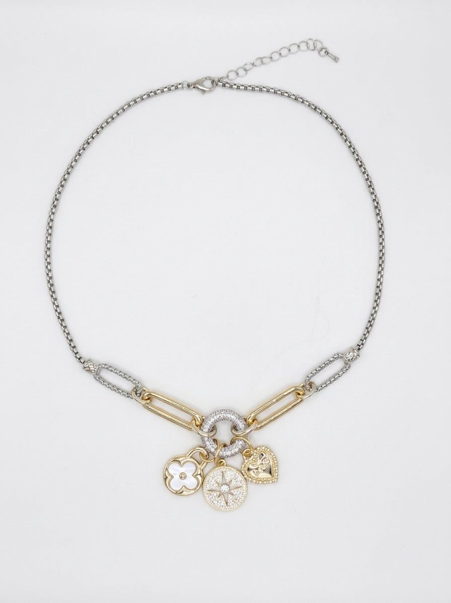 Collar Cz link & Trio MOP Clover Choker