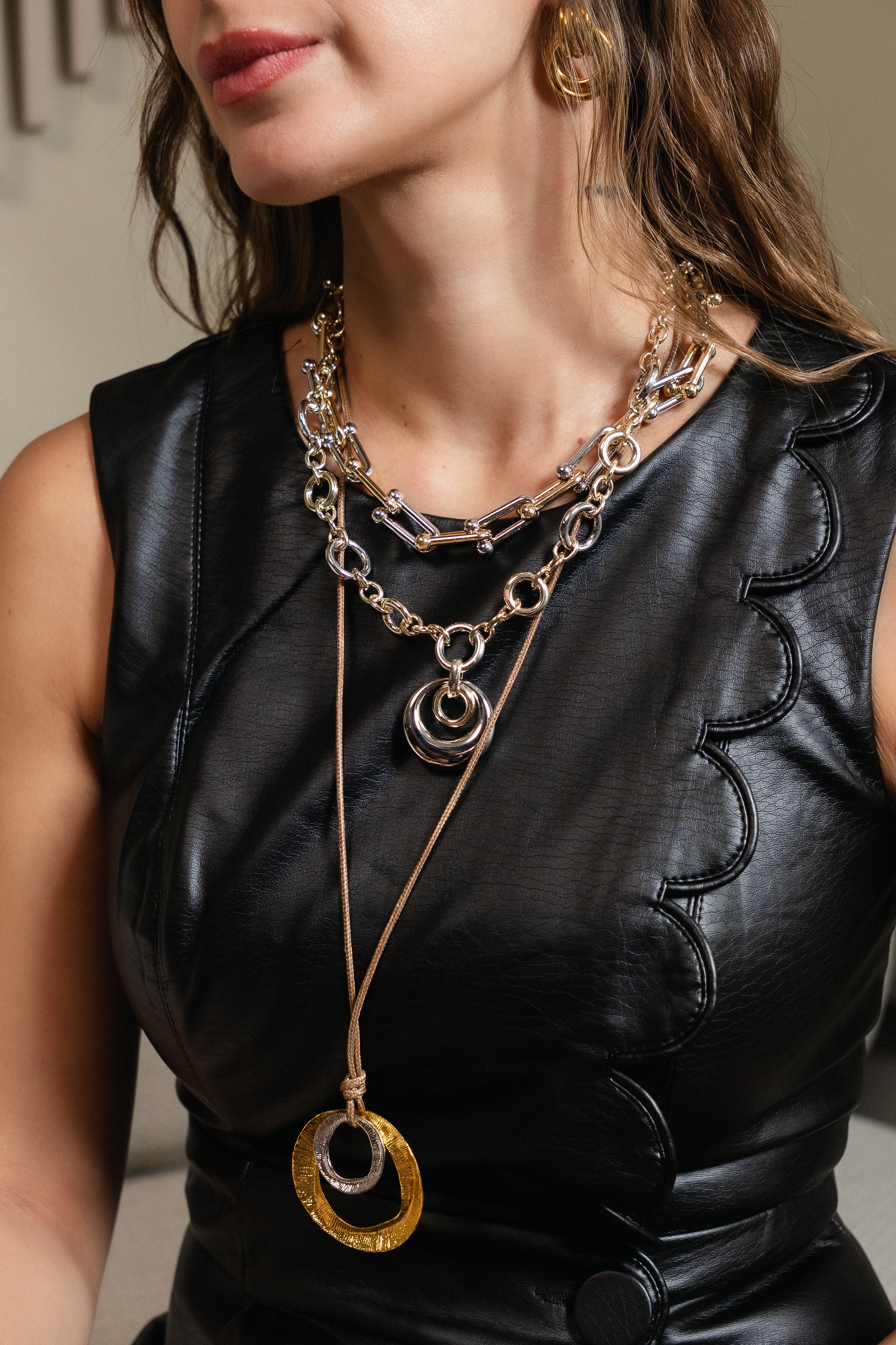 Collar Leather Double Loop Bicolor