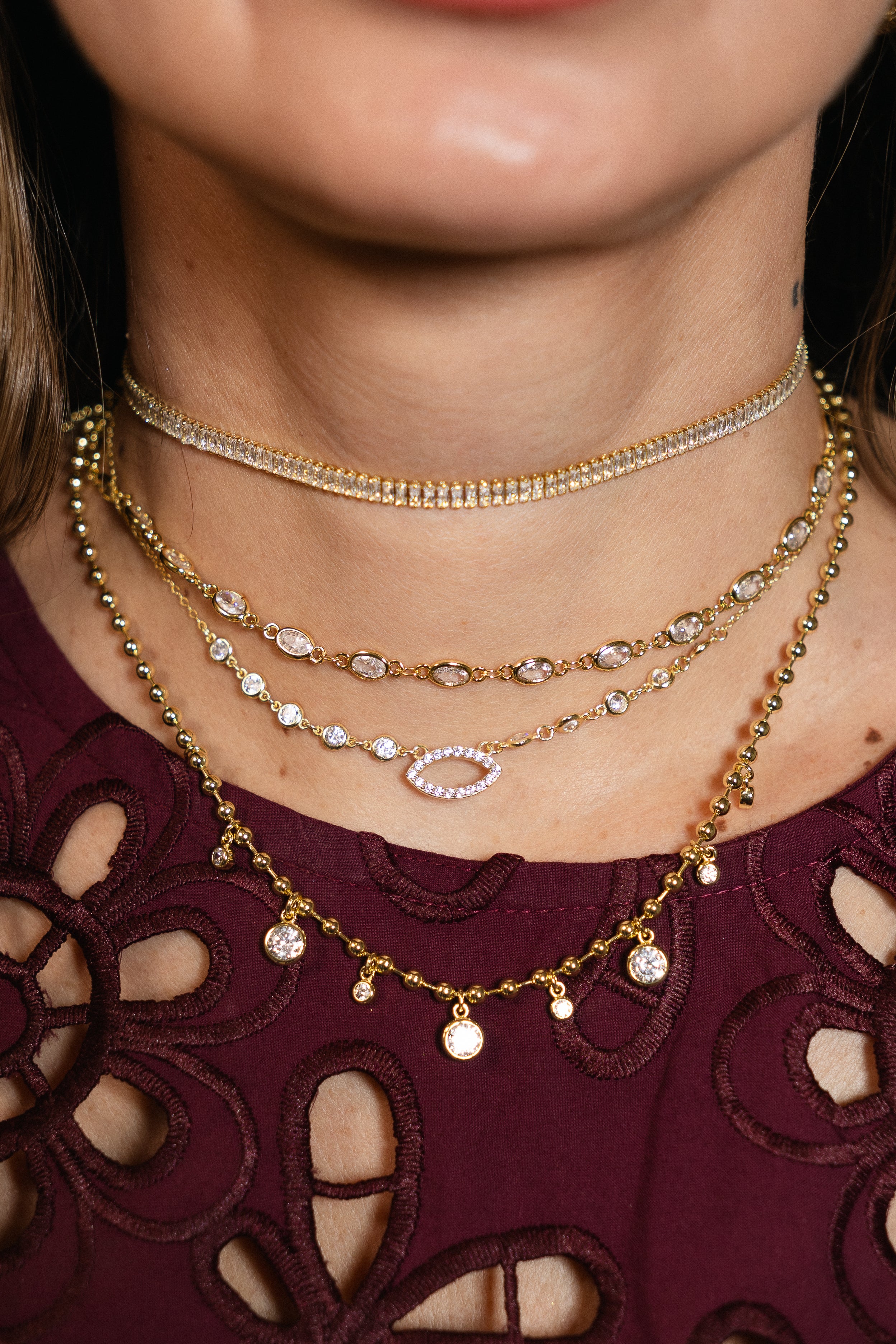 Collar Brassy Bubbles & Round CZ Choker