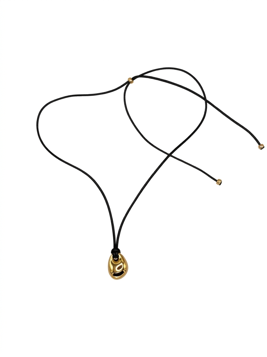 Collar Leather Baby Bean Dangle Black & Gold