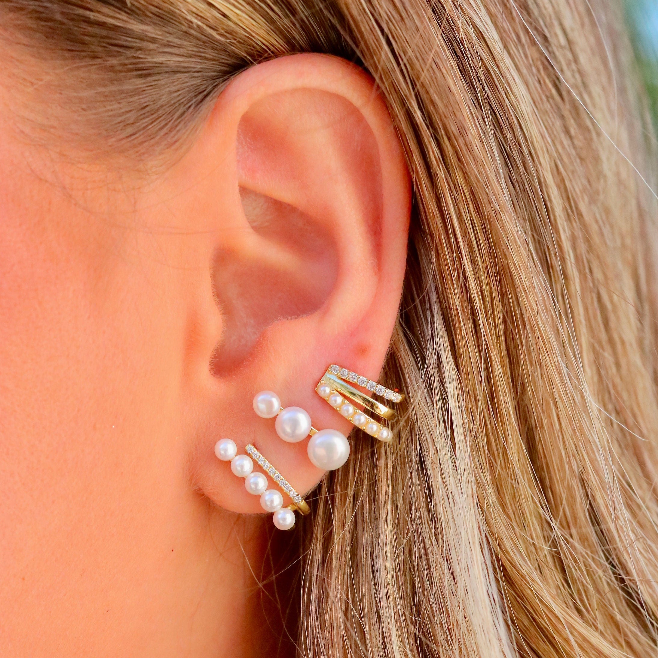 Aro Trio Claw Pearl & CZ Sided Stud