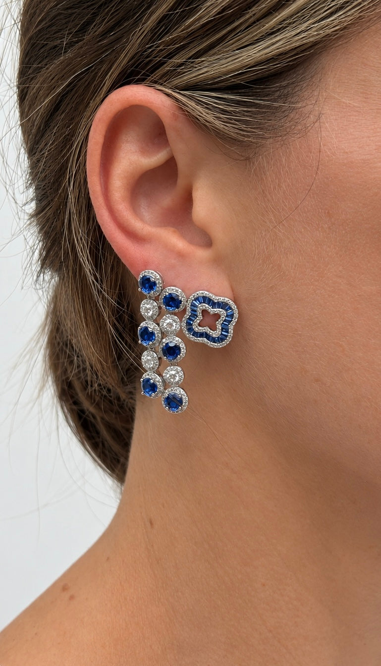 Aro 6 Round Dots Stud Blue & Silver